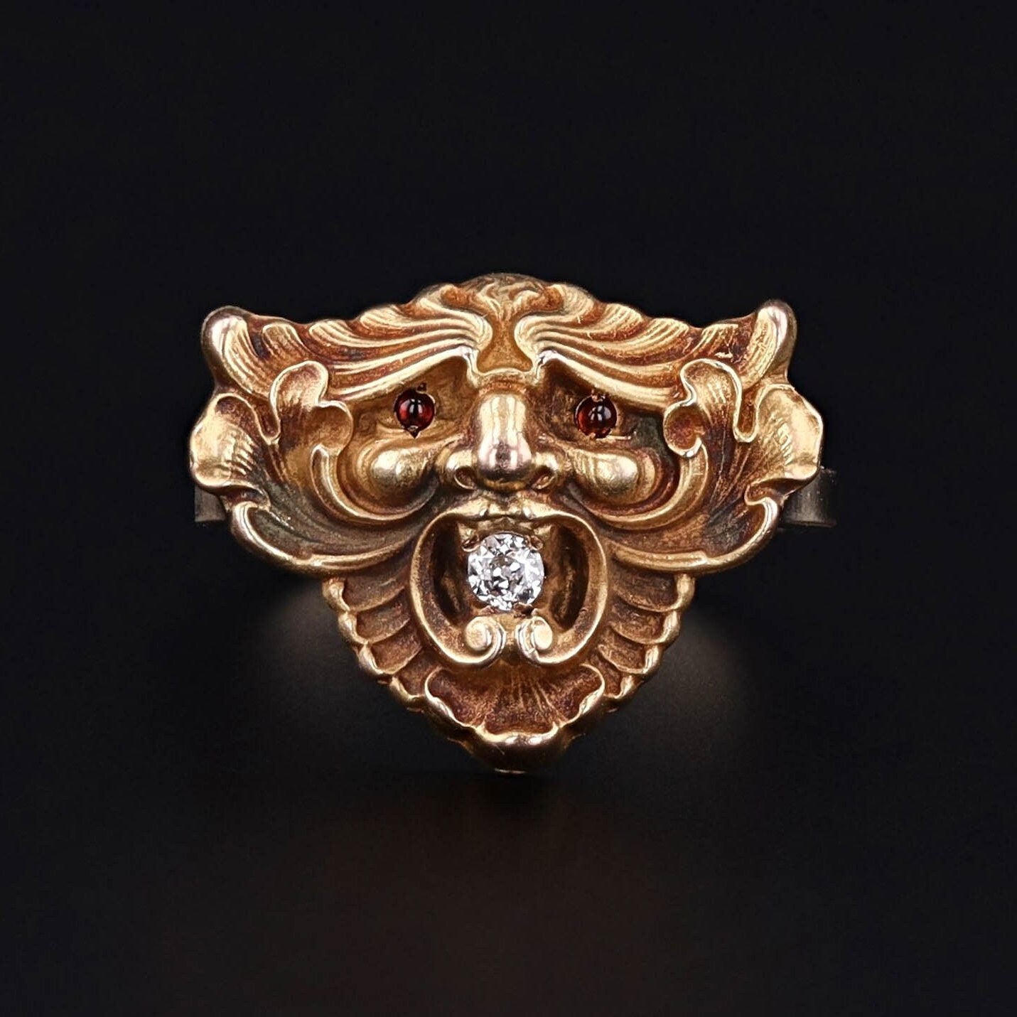 Antique Diamond Gargoyle Conversion Ring of 14k Gold