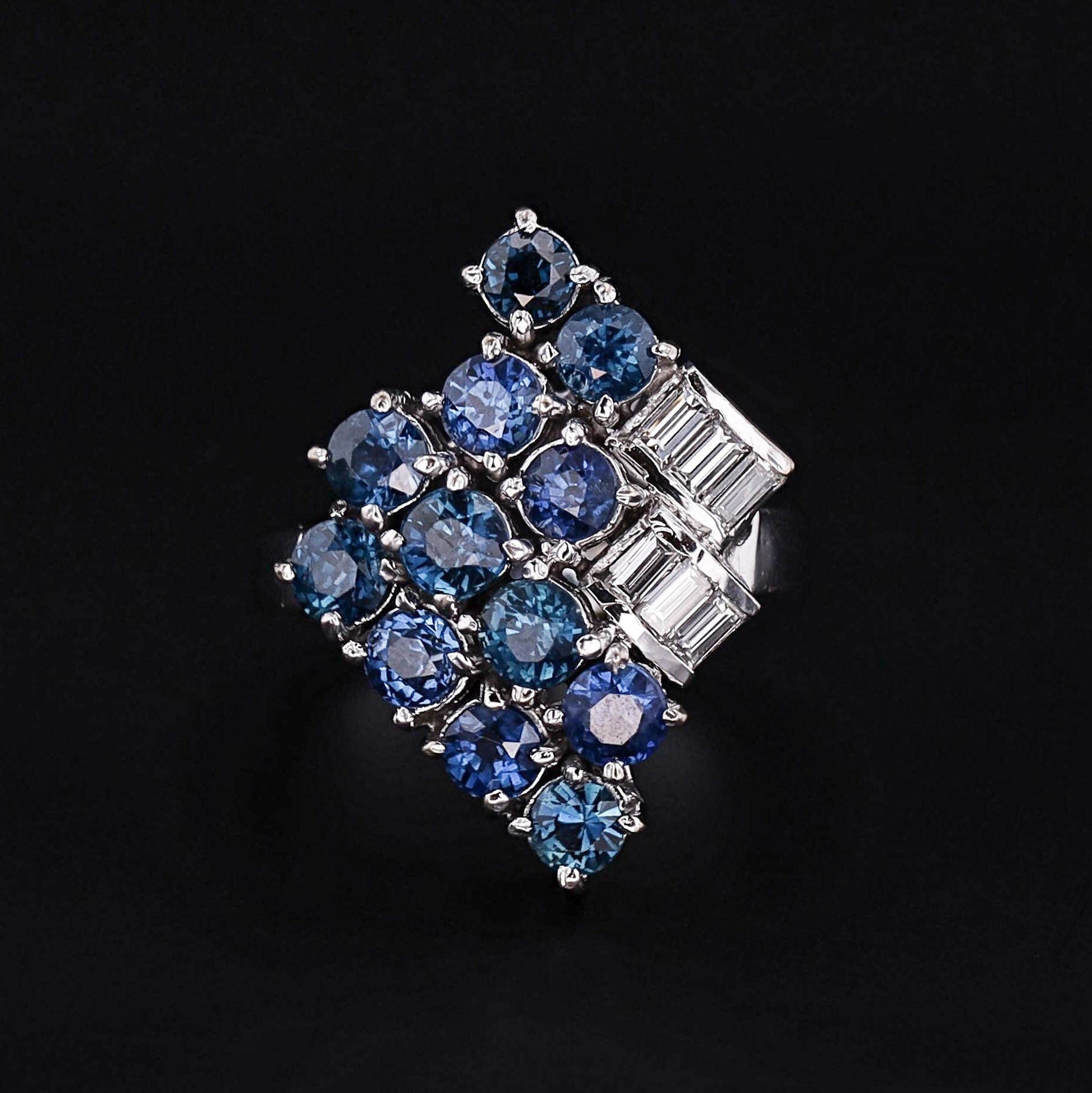 Vintage Natural Sapphire and Diamond Ring 18k White Gold