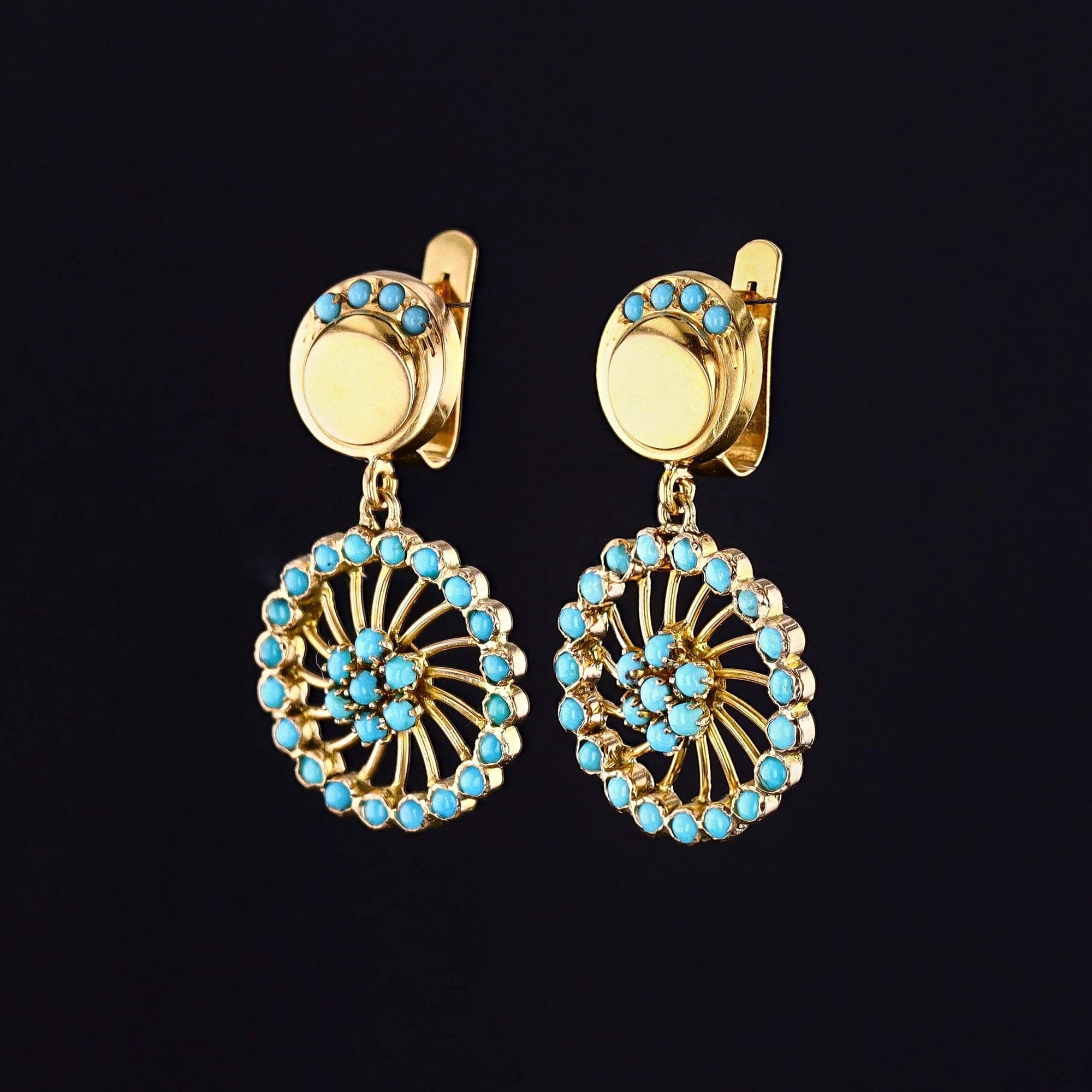 Vintage Turquoise Earrings of 19k Gold