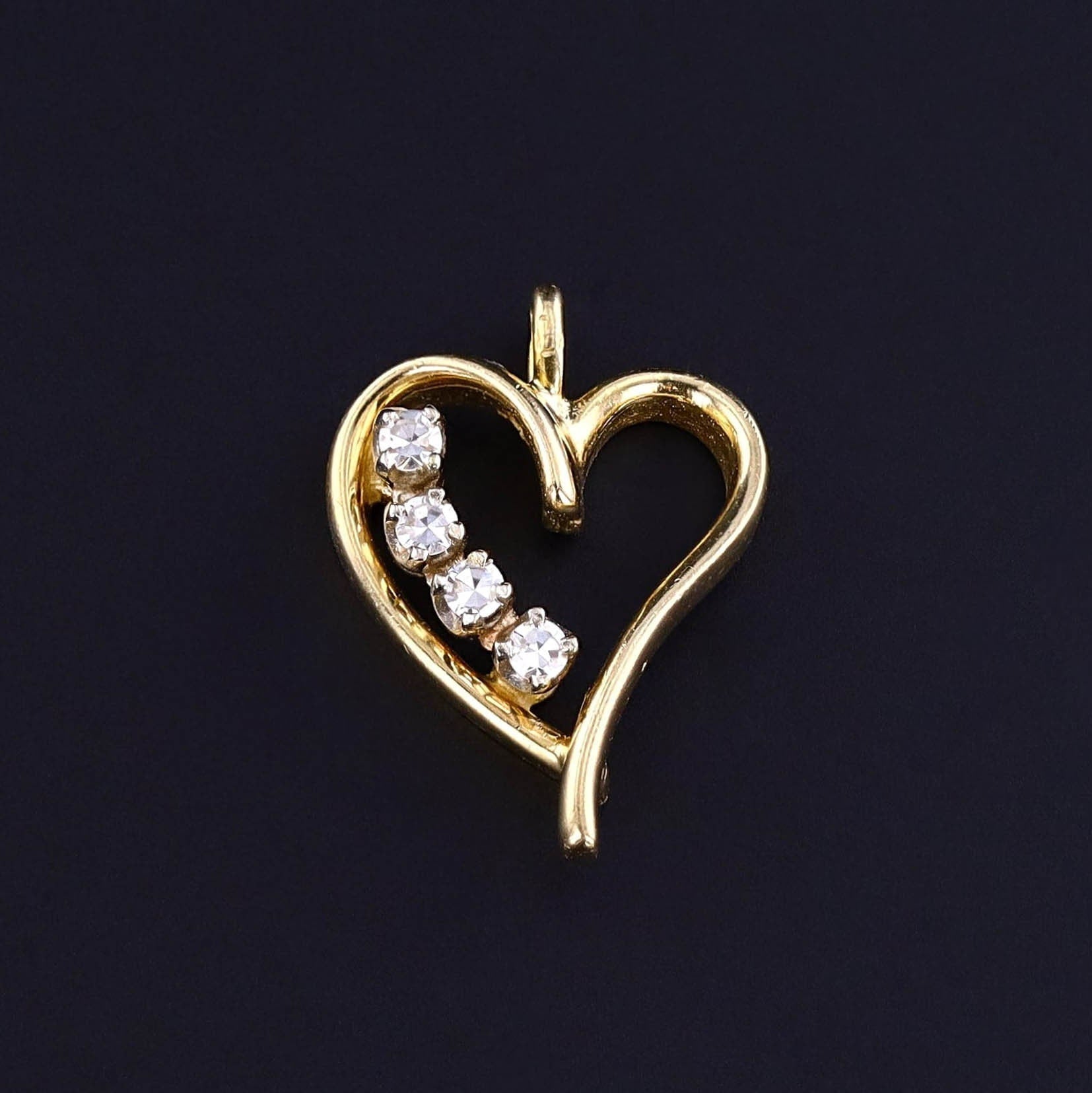 Vintage Diamond Heart Pendant of 14k Gold