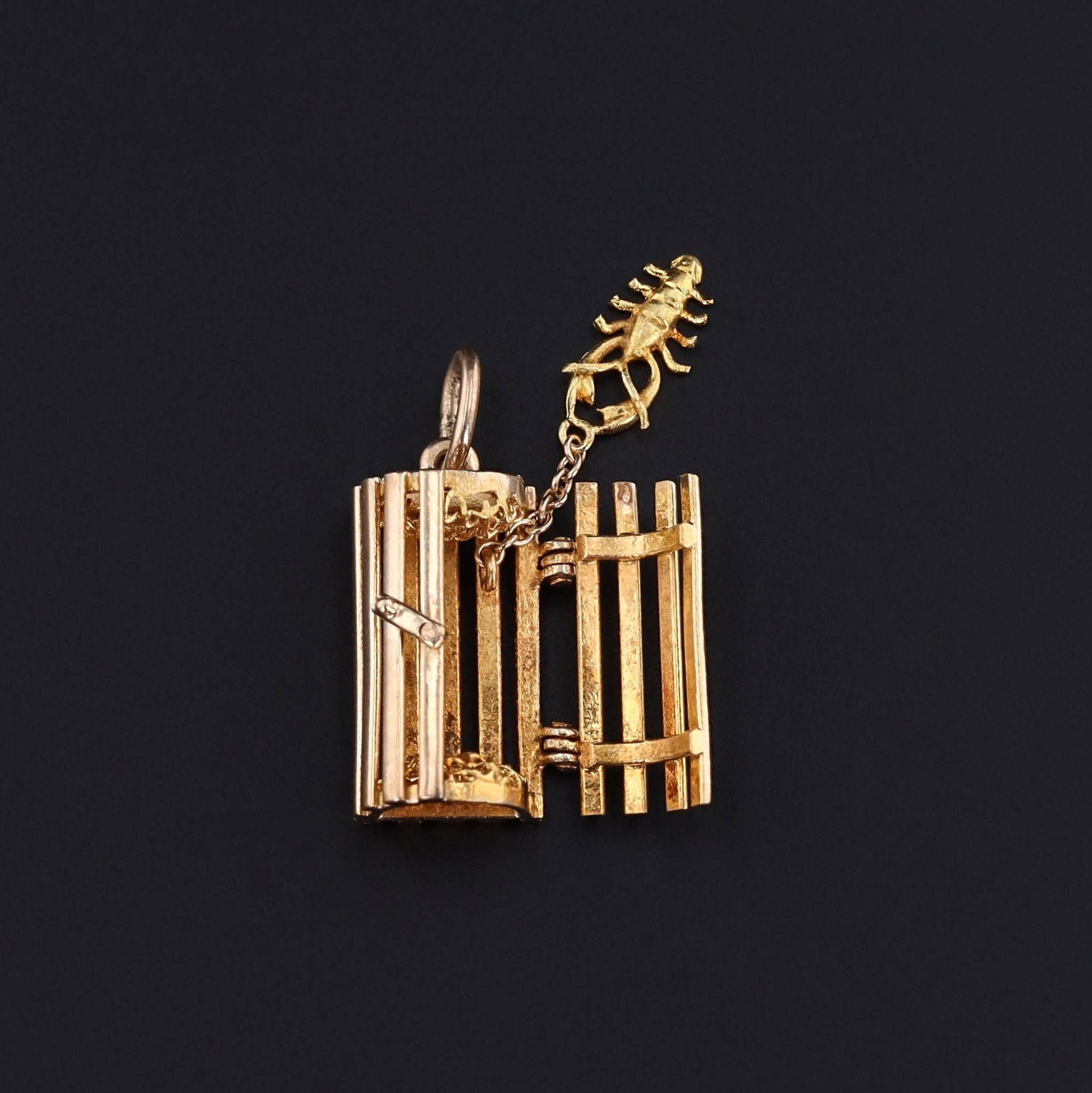 Vintage Moveable Lobster Trap Charm of 14k Gold