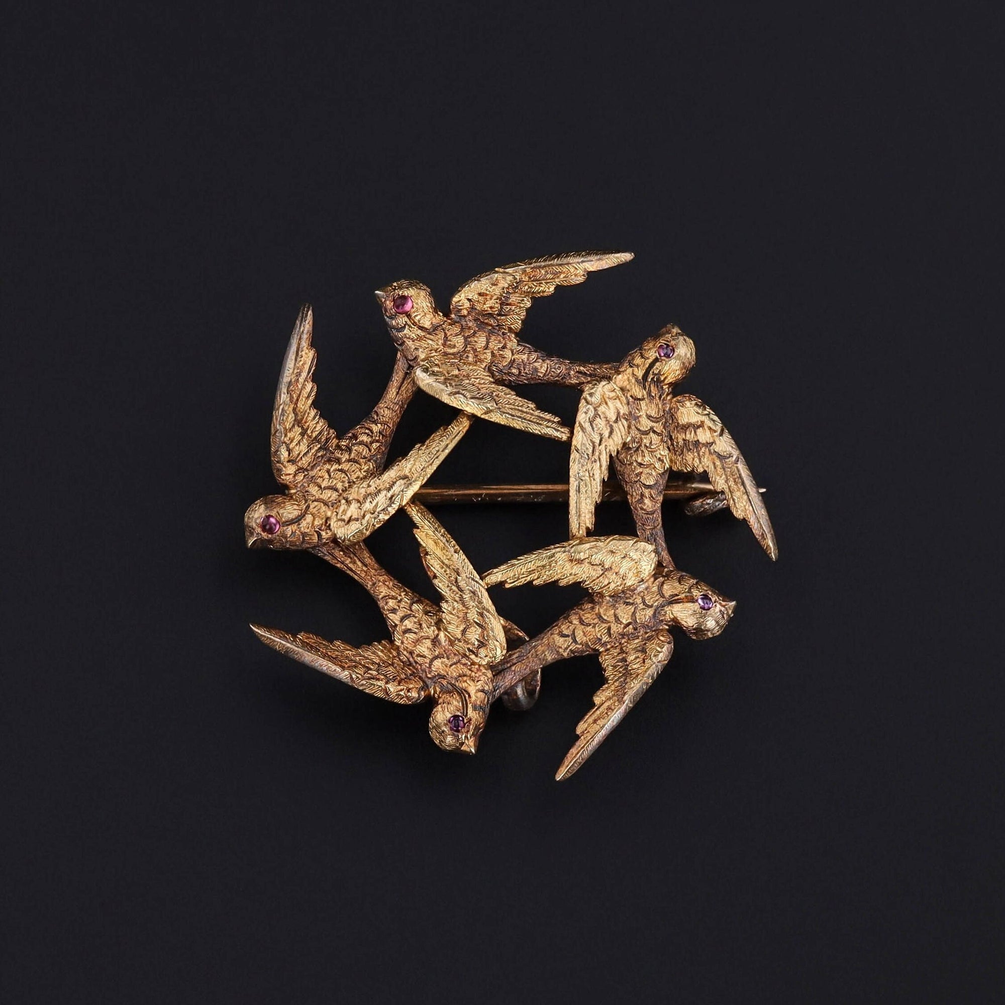 Antique Swallow Bird Brooch of 14k Gold