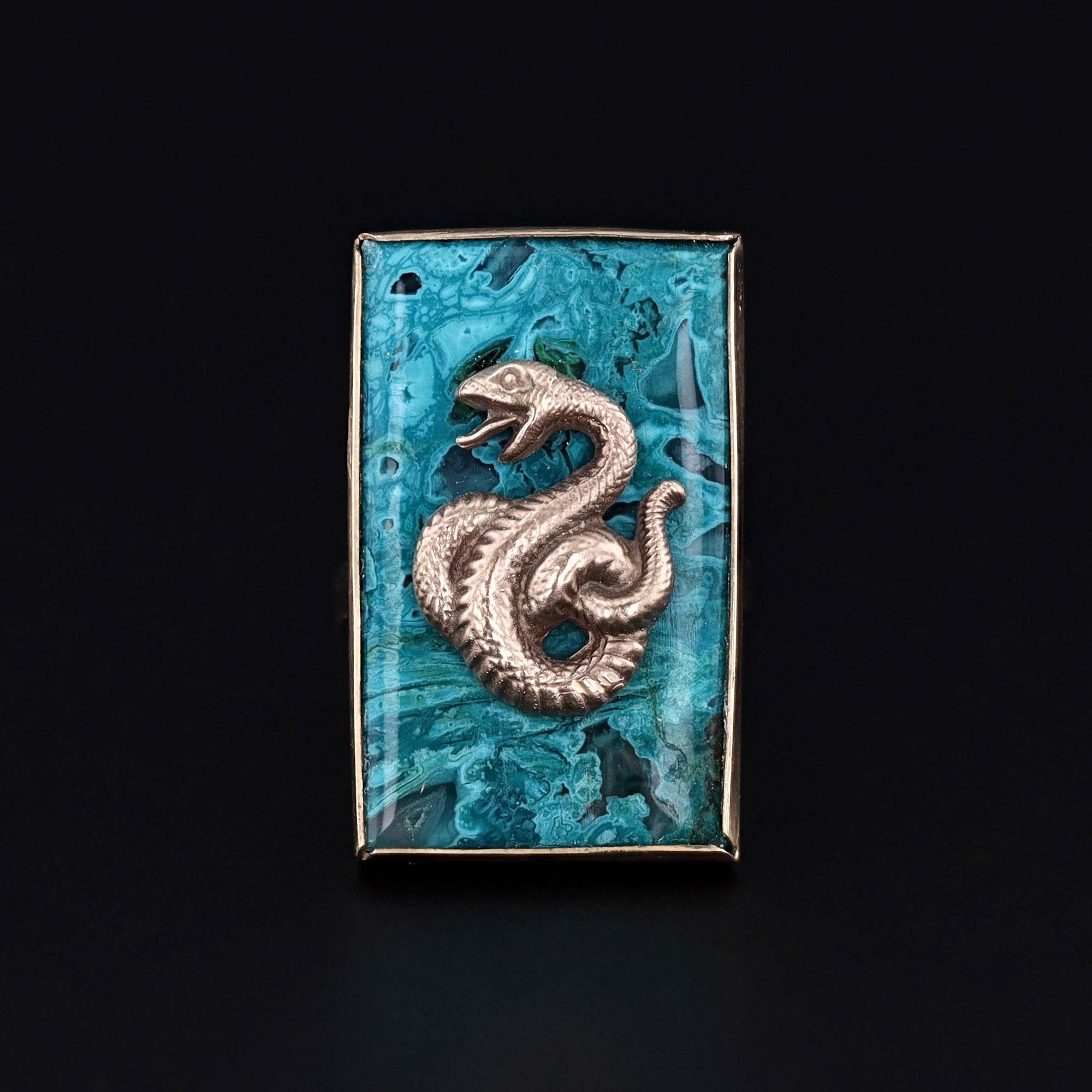 Chrysocolla Snake Ring of 14k Gold