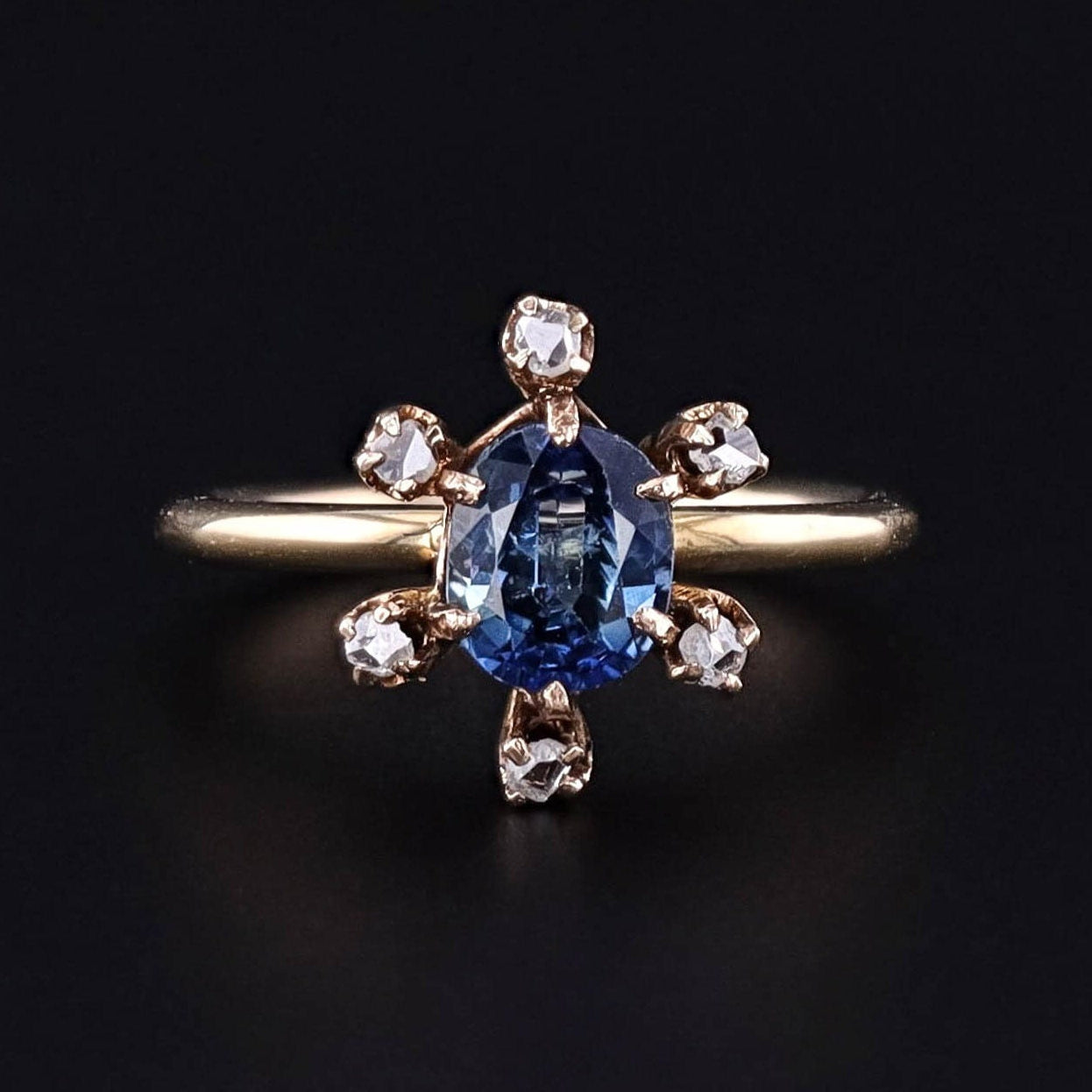 Antique Natural Sapphire and Diamond Conversion Ring of 14k Gold