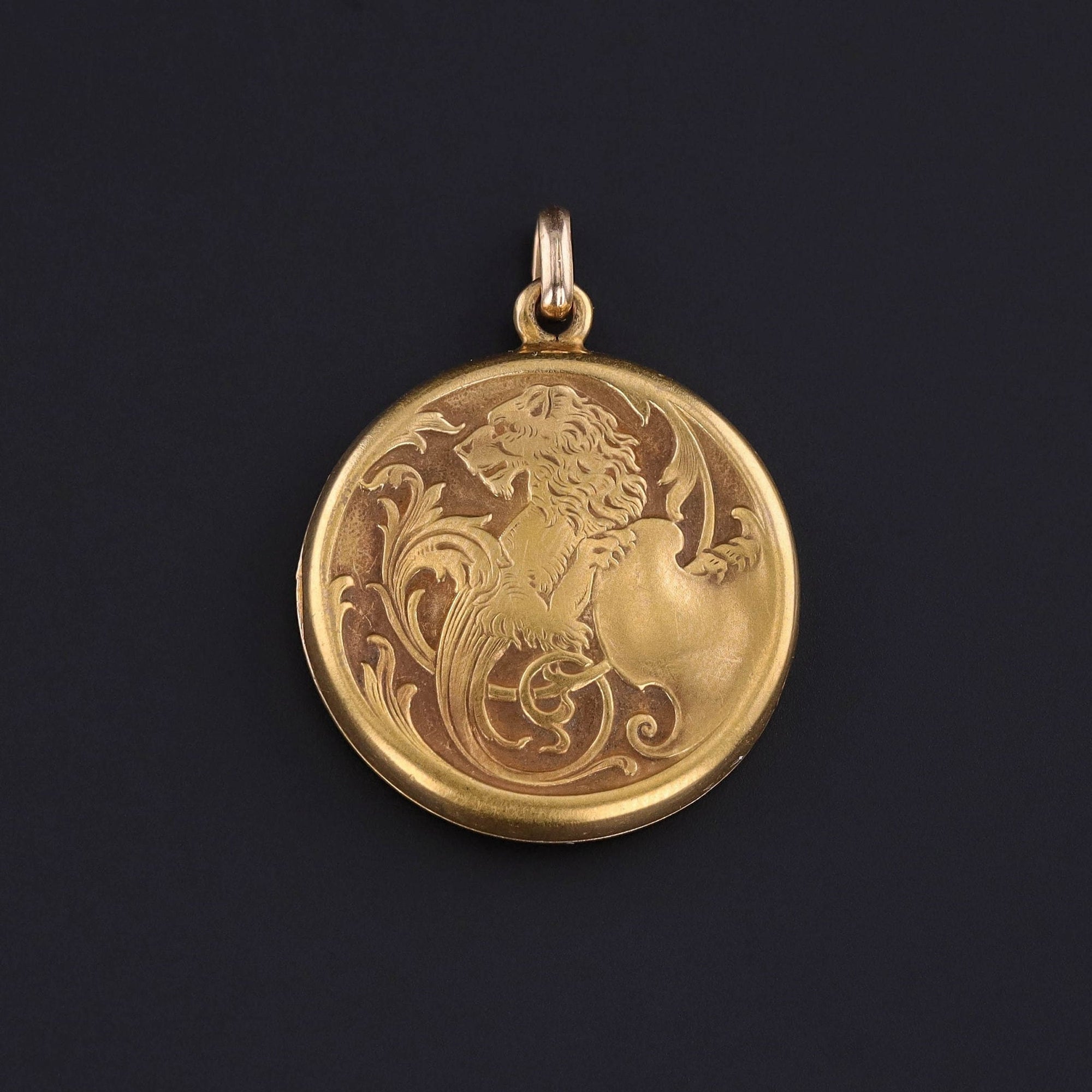 Antique Lion Locket of 10k Gold