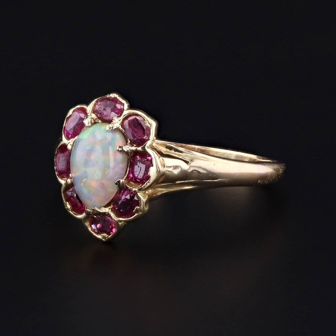 Antique Opal and Ruby Conversion Ring of 18k Gold