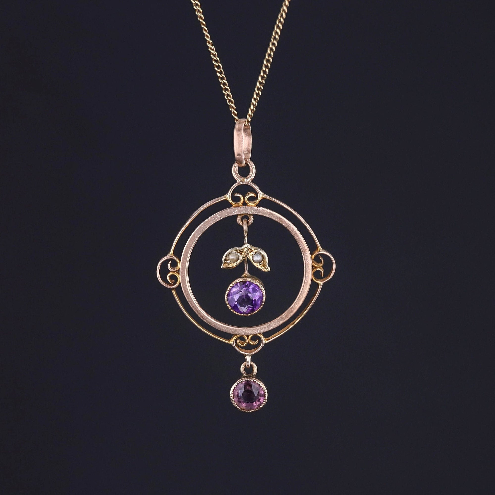 Antique Amethyst and Purple Glass Pendant of 9ct Gold