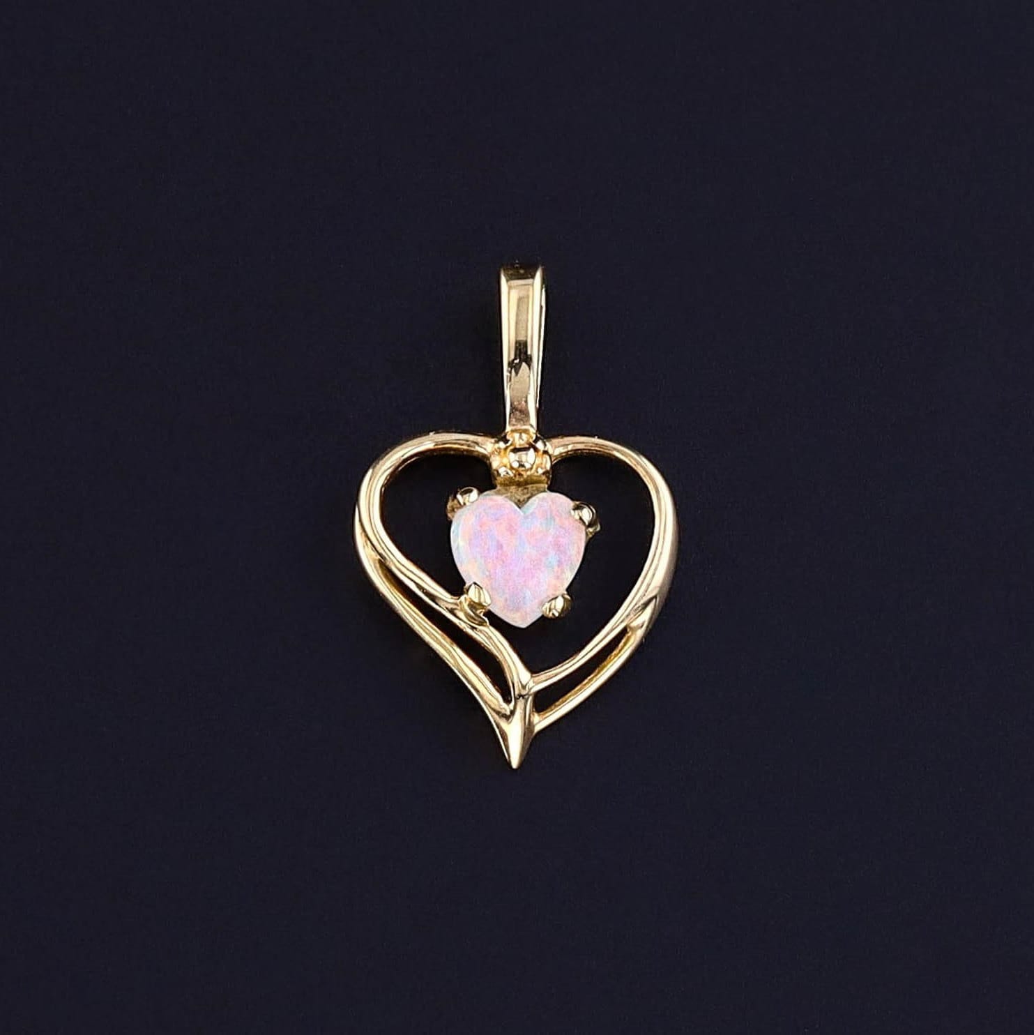Vintage Opal Heart Pendant of 14k Gold
