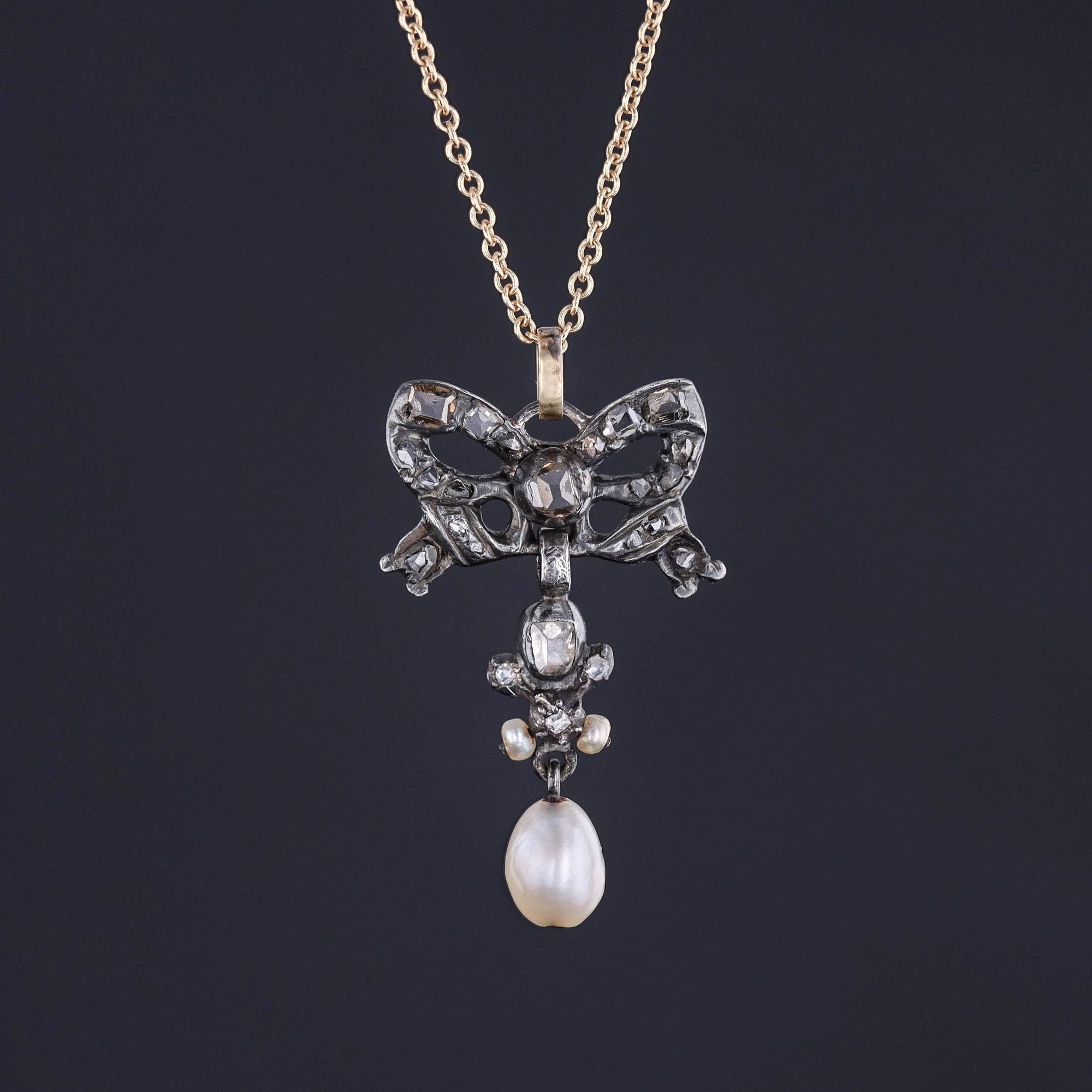 Antique Diamond and Pearl Bow Pendant