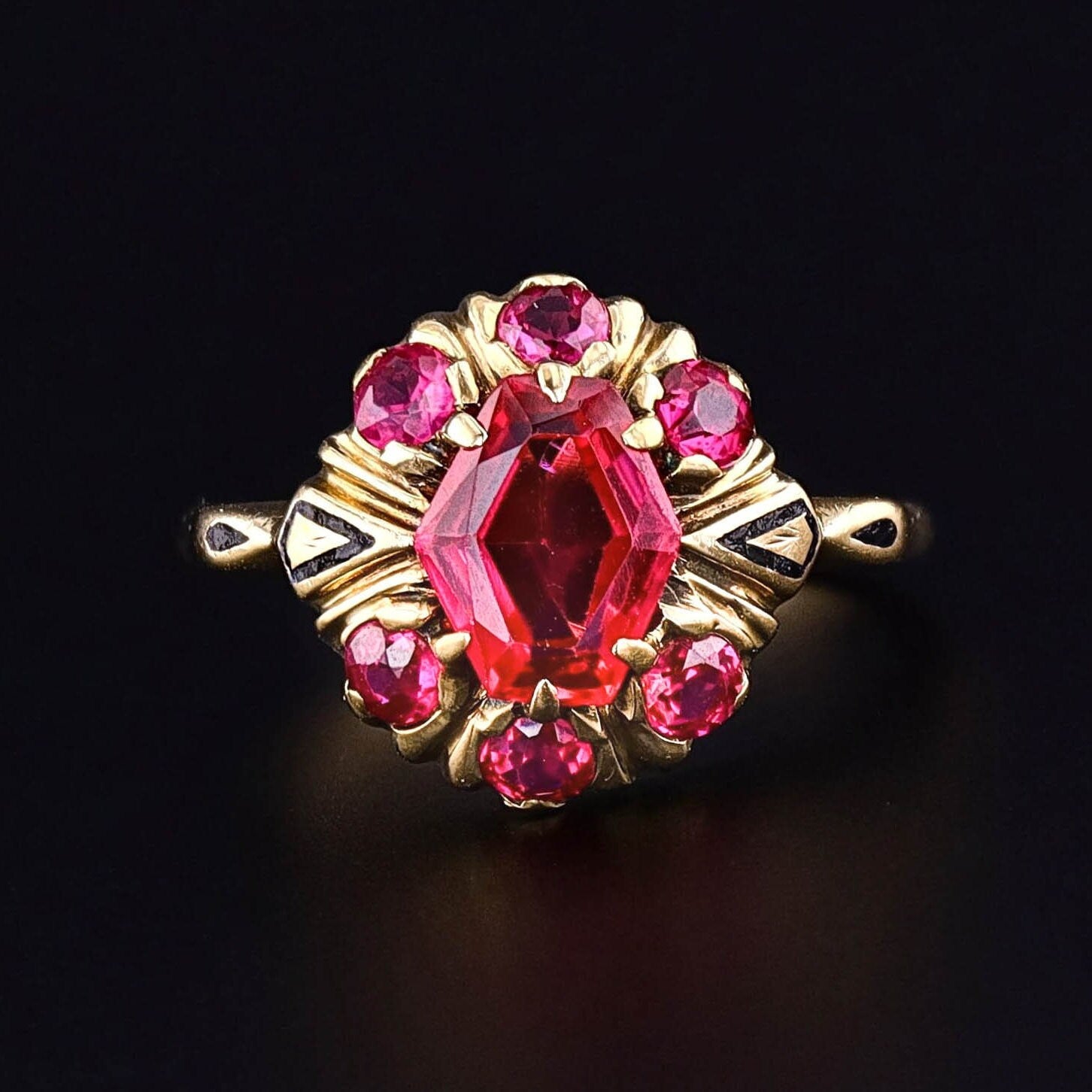 Antique Synthetic Ruby Ring of 10k Gold