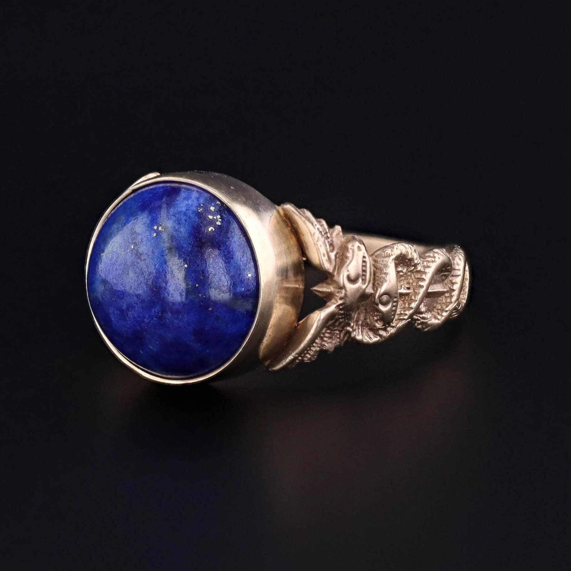 Lapis Lazuli Caduceus Ring of 14k Gold