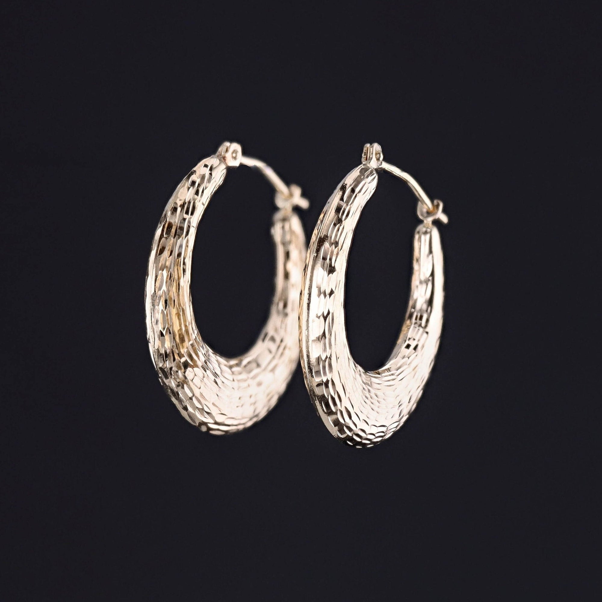Vintage Textured Hoop Earrings of 14k Gold