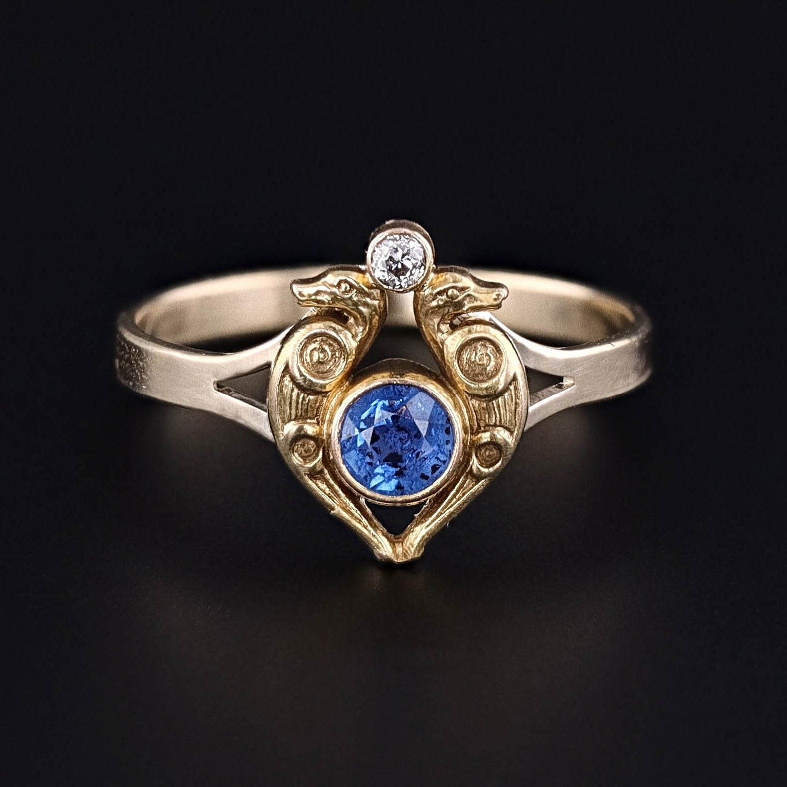 Antique Egyptian Revival Sapphire Conversion Ring of 14k Gold
