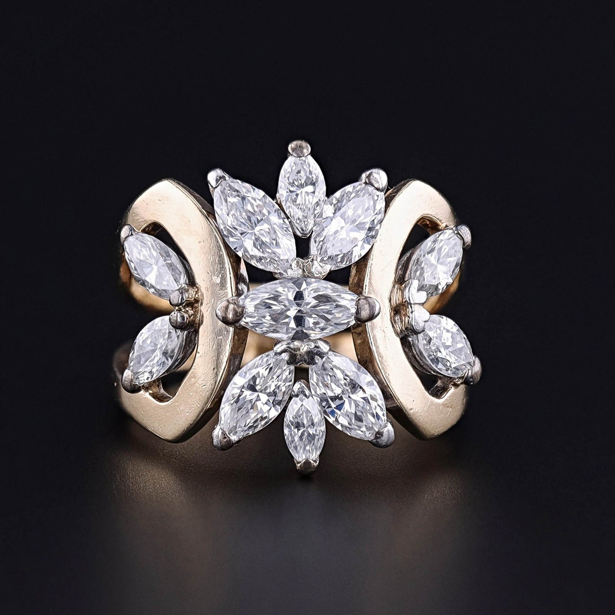 Vintage Marquise Cut Diamond Ring of 14k Gold