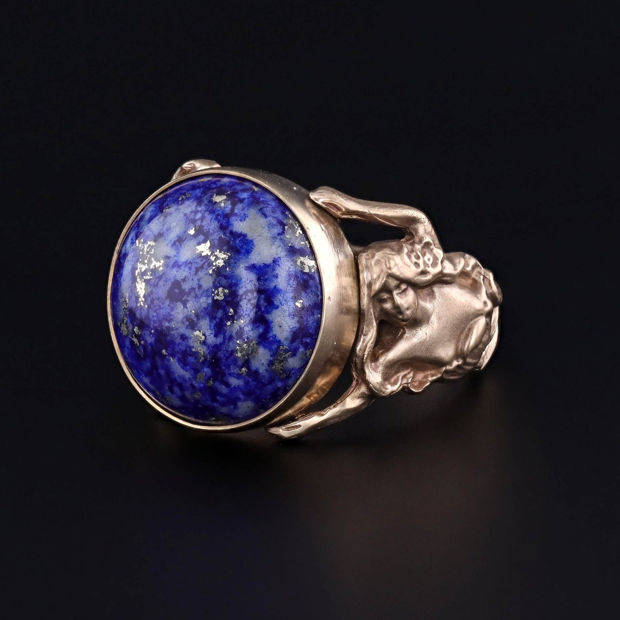 Floral Woman Lapis Ring of 14k Gold