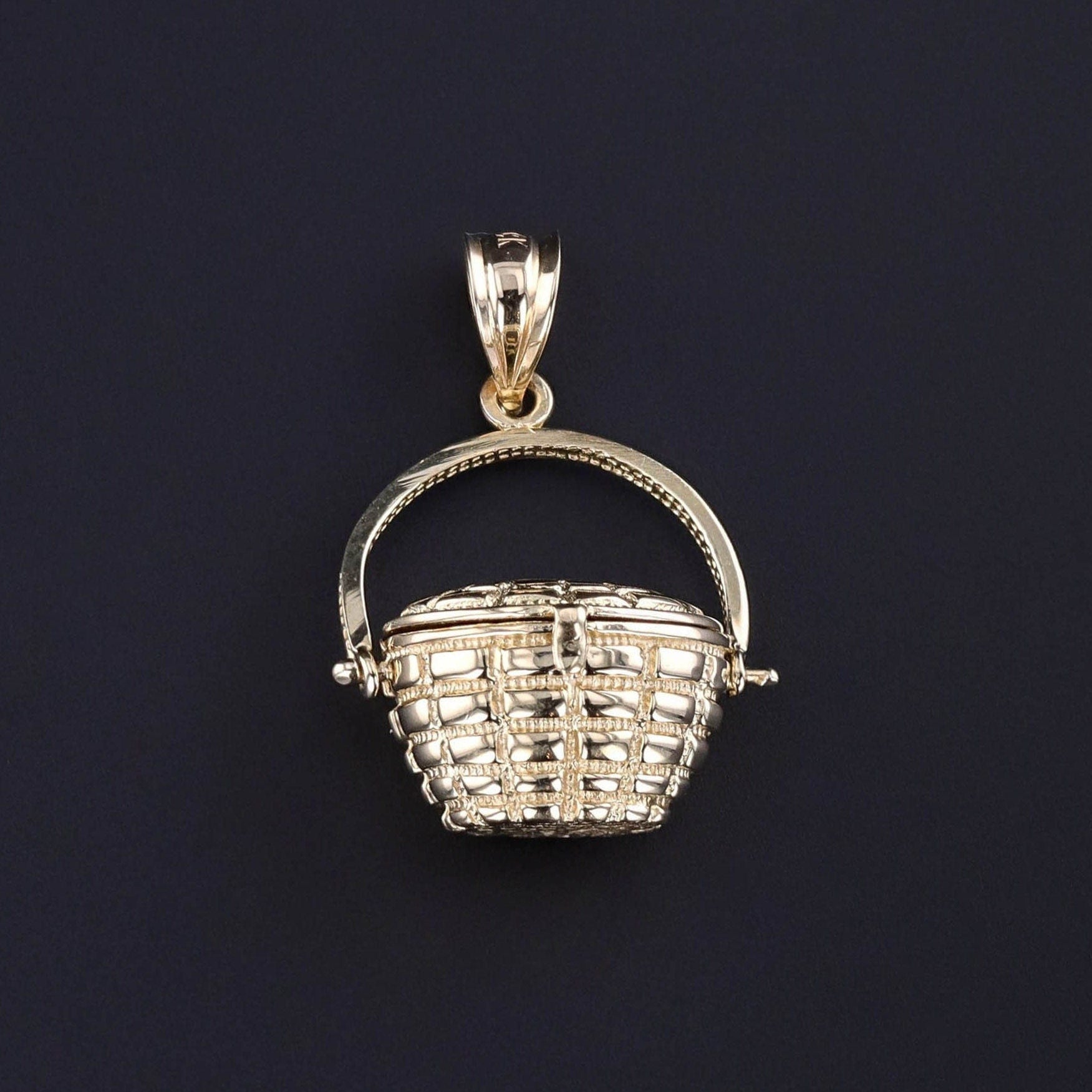 Vintage Basket Pendant of 14k Gold