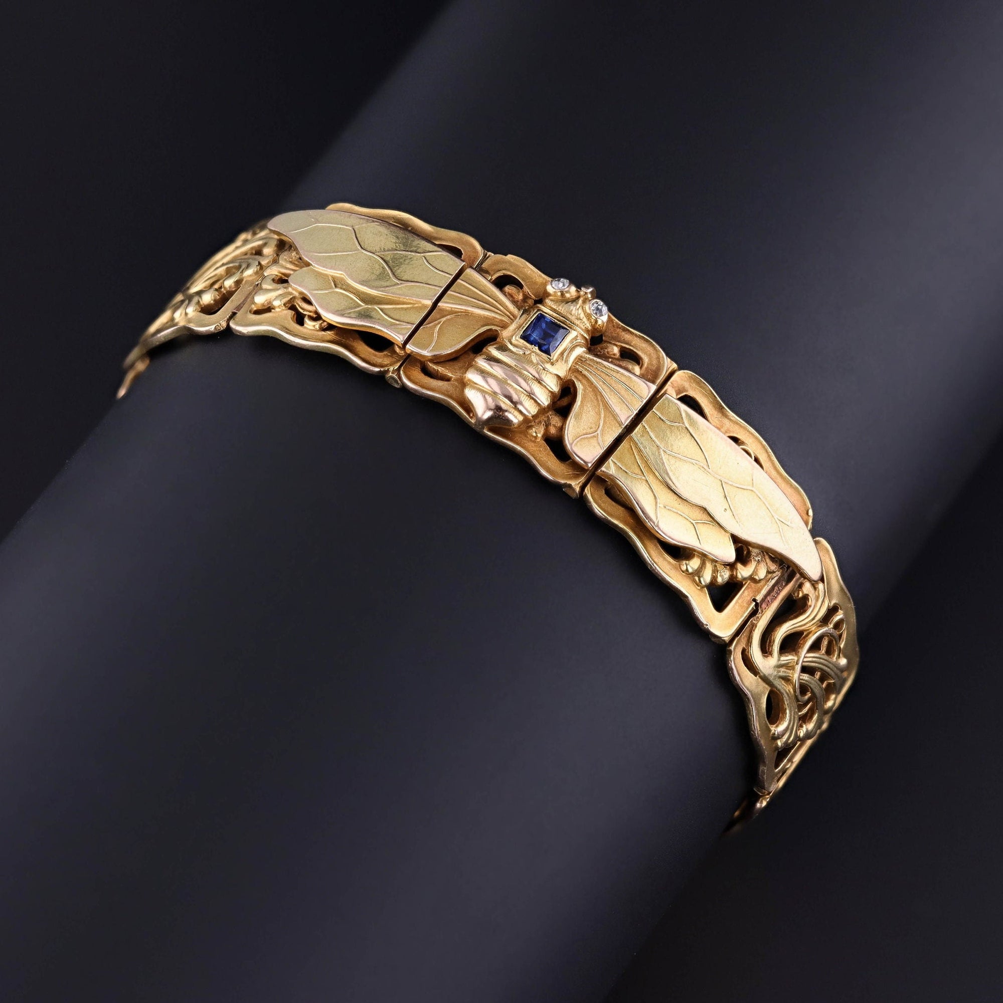 Riker Brothers Art Nouveau Insect Bracelet of 14k Gold