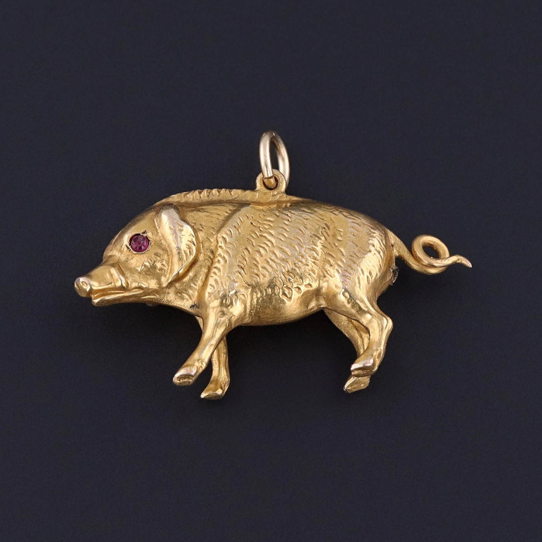 Vintage Wild Boar Charm of 10k Gold