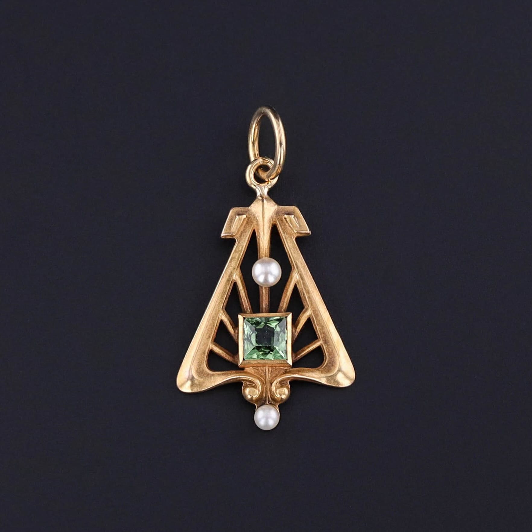 Antique Tourmaline and Pearl Conversion Charm of 14k Gold