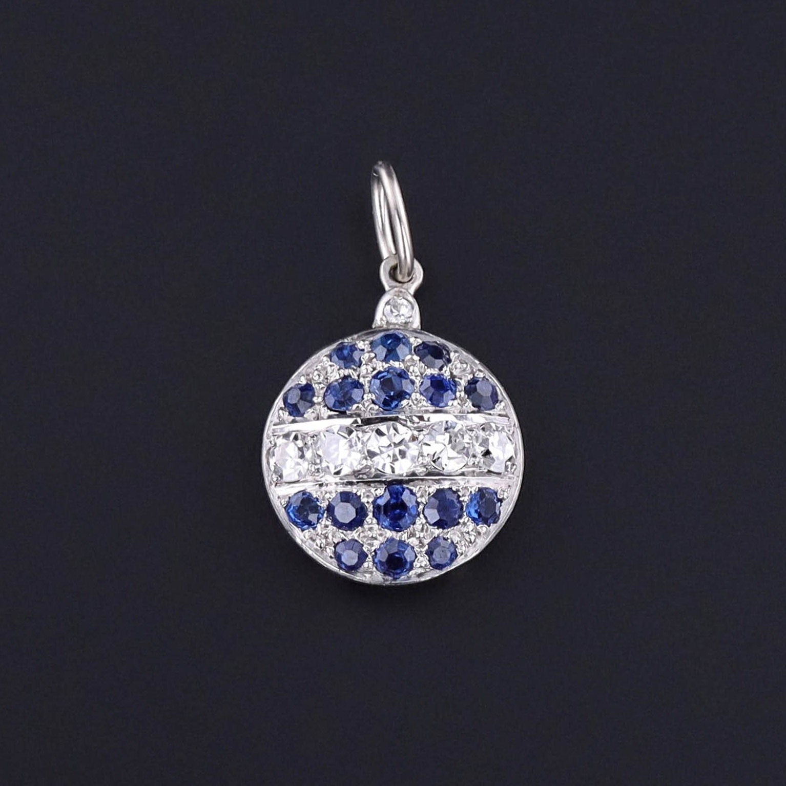 Antique Sapphire and Diamond Conversion Charm of 18k White Gold