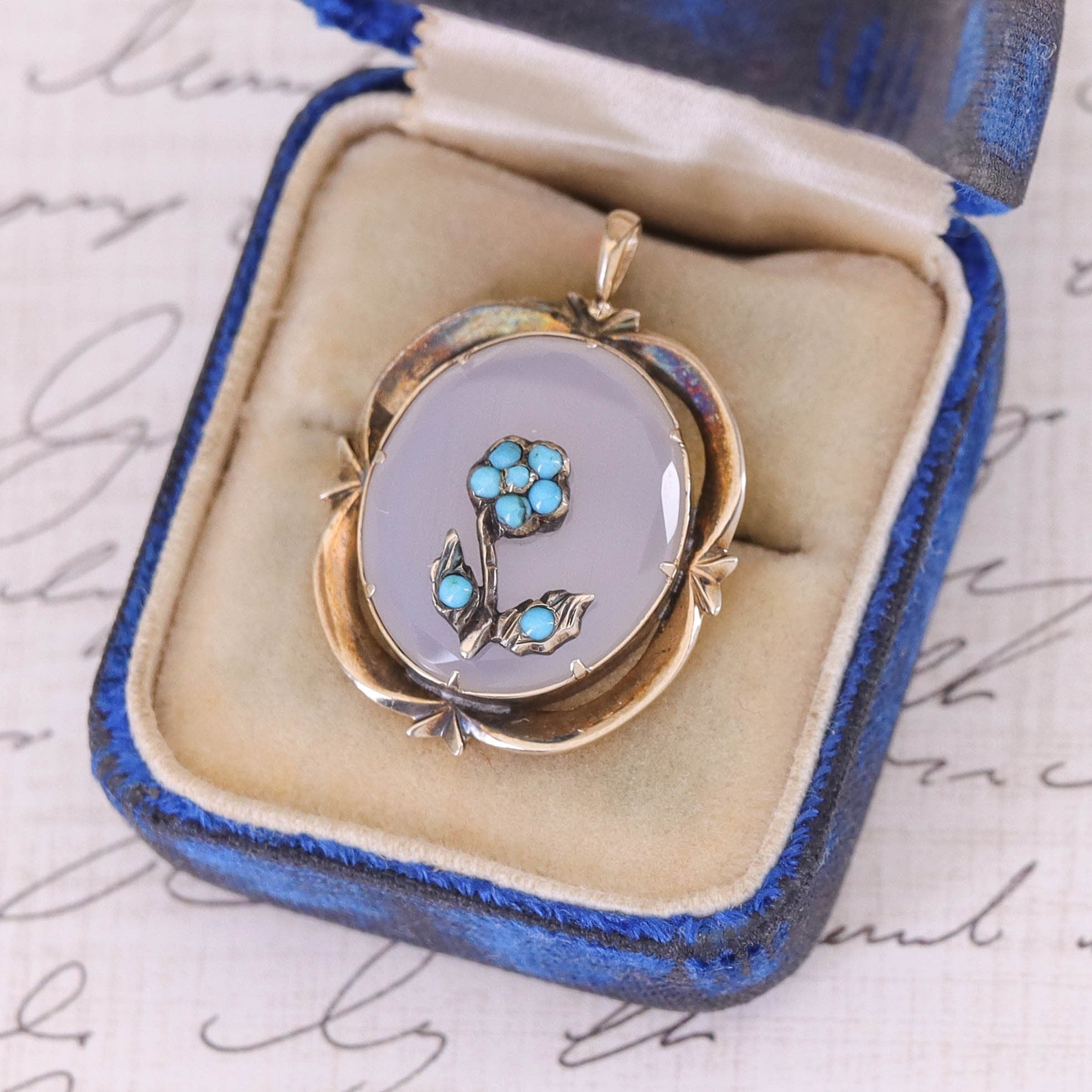 Antique Forget-me-not Conversion Pendant of 10k Gold