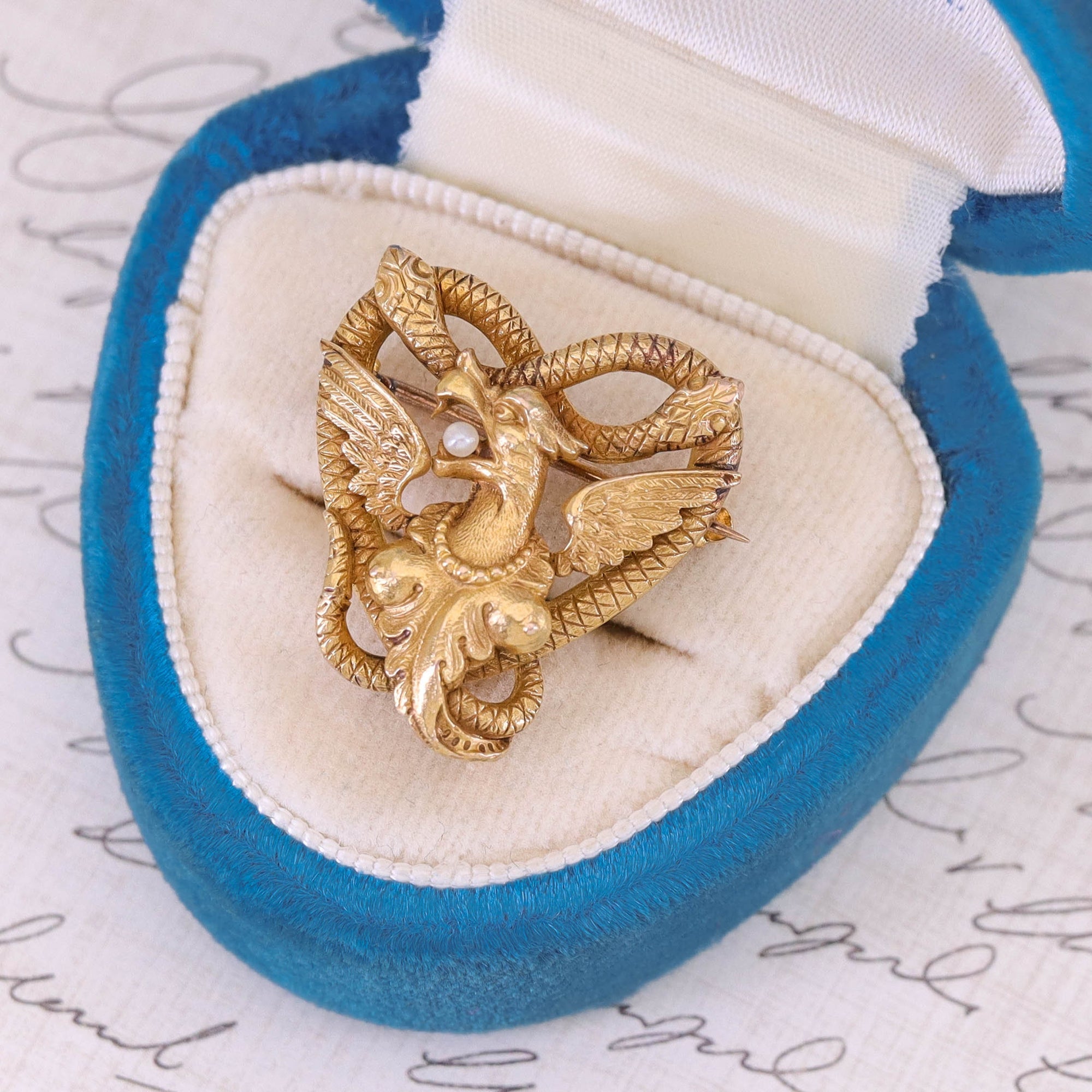 Antique Griffin Watch Pin of 14k Gold