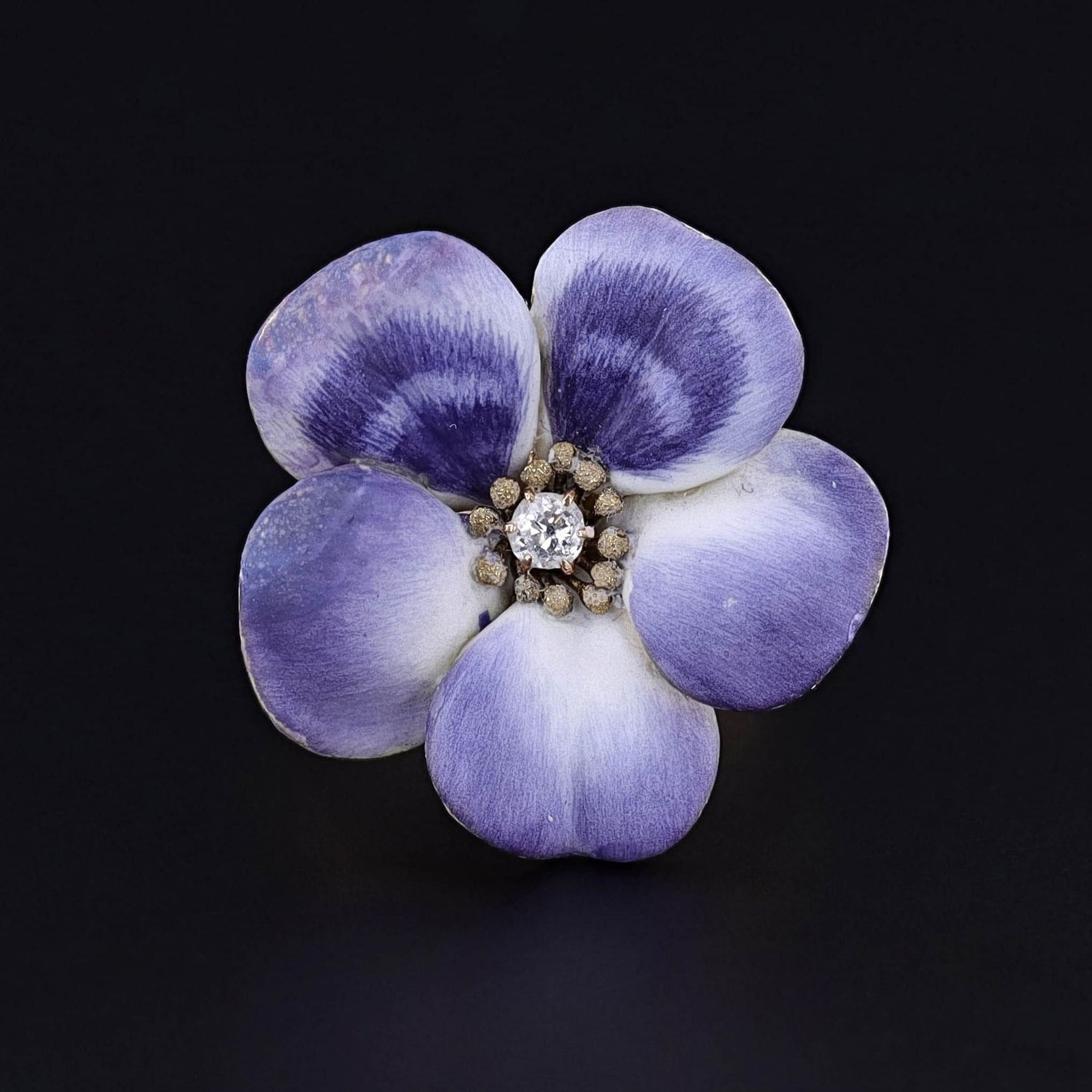 Antique Enamel and Diamond Flower Conversion Ring of 14k Gold