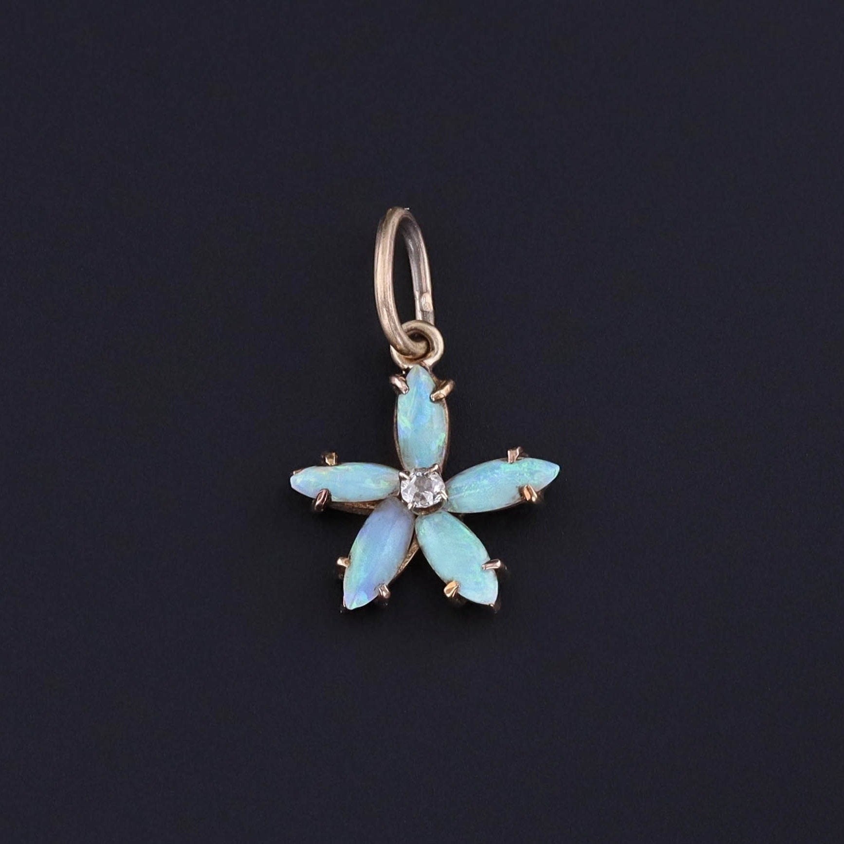 Antique Opal and Diamond Flower Charm of 14k Gold