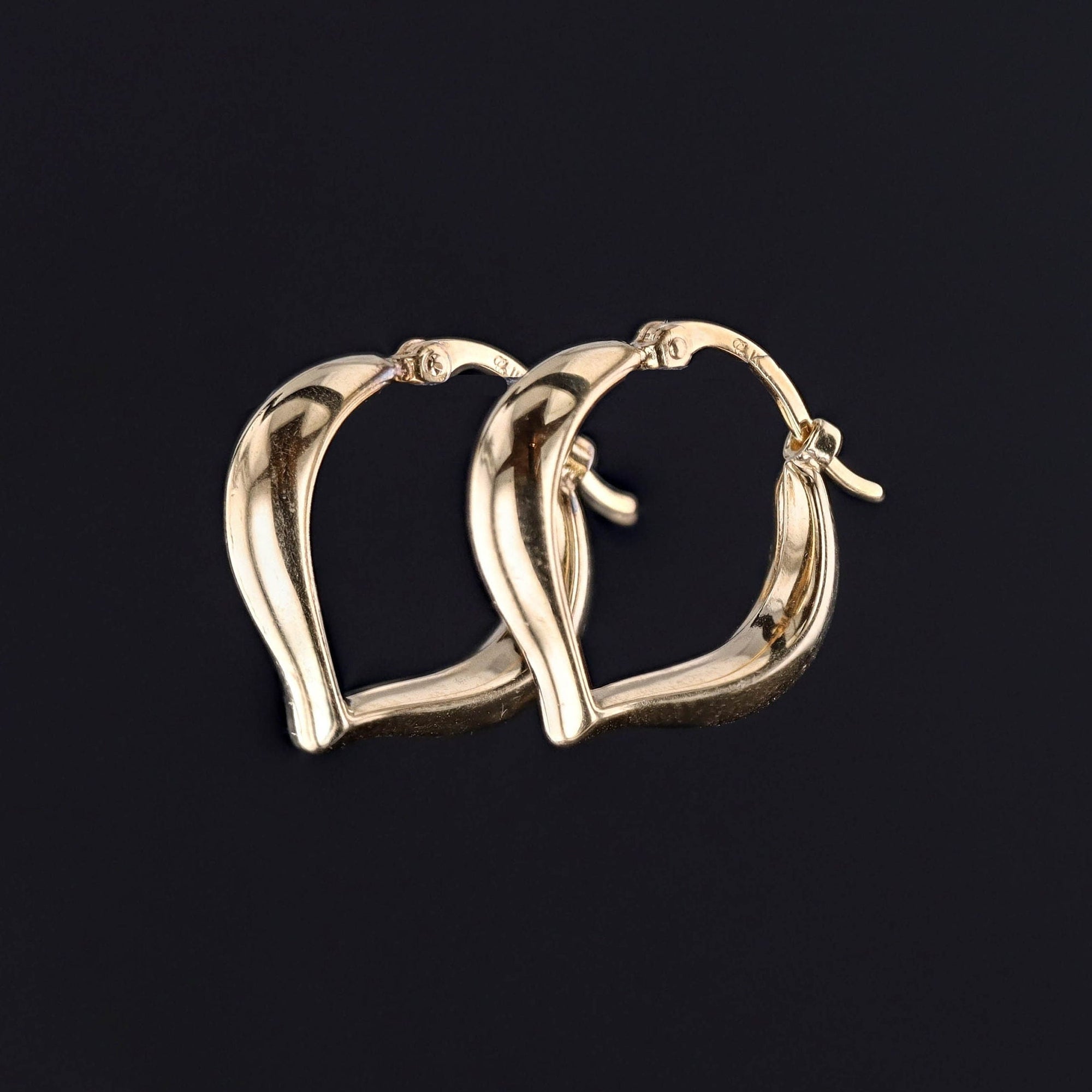Vintage Heart Shaped Hoop Earrings of 14k Gold