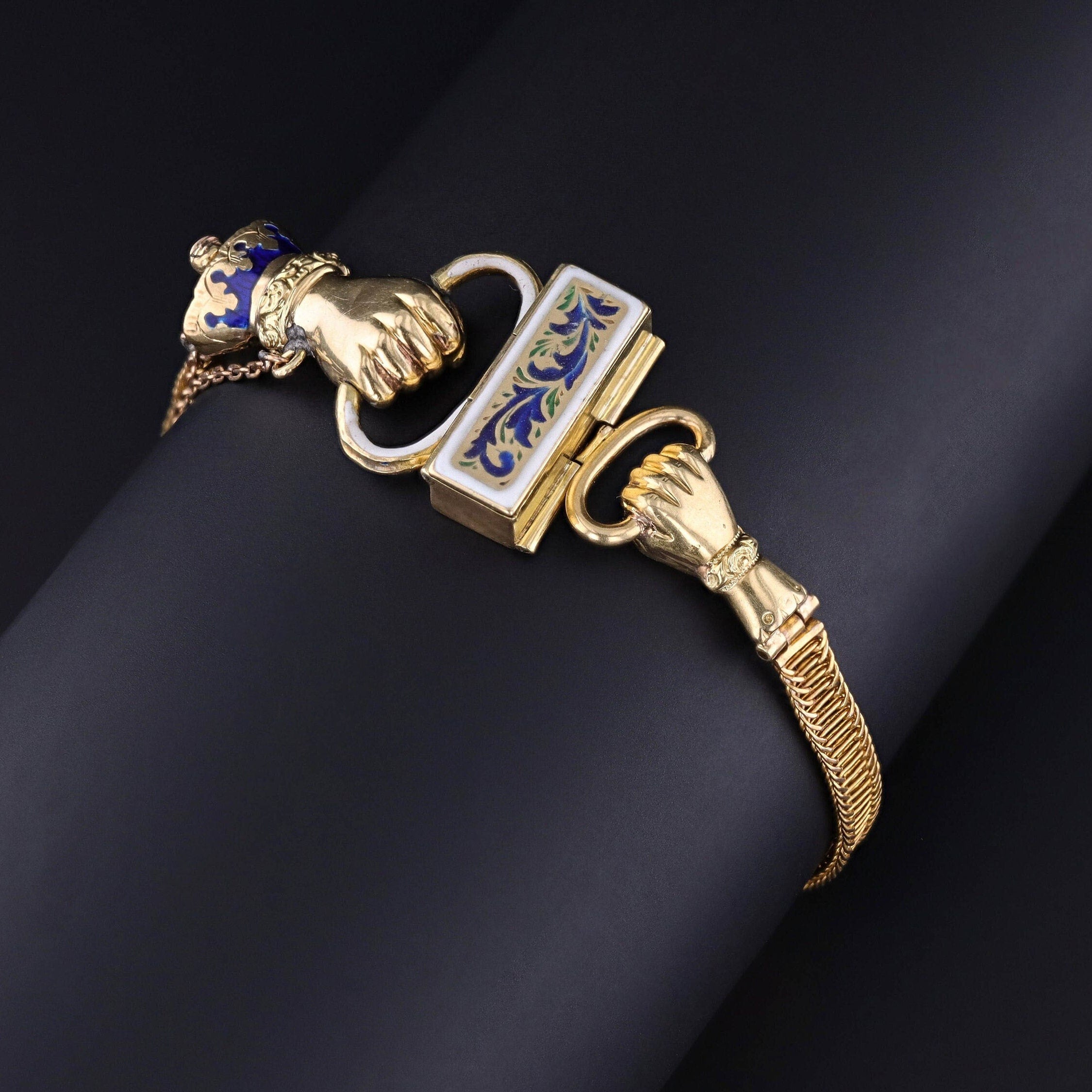 Antique Victorian Hand Locket Bracelet of 14k Gold - Trademark