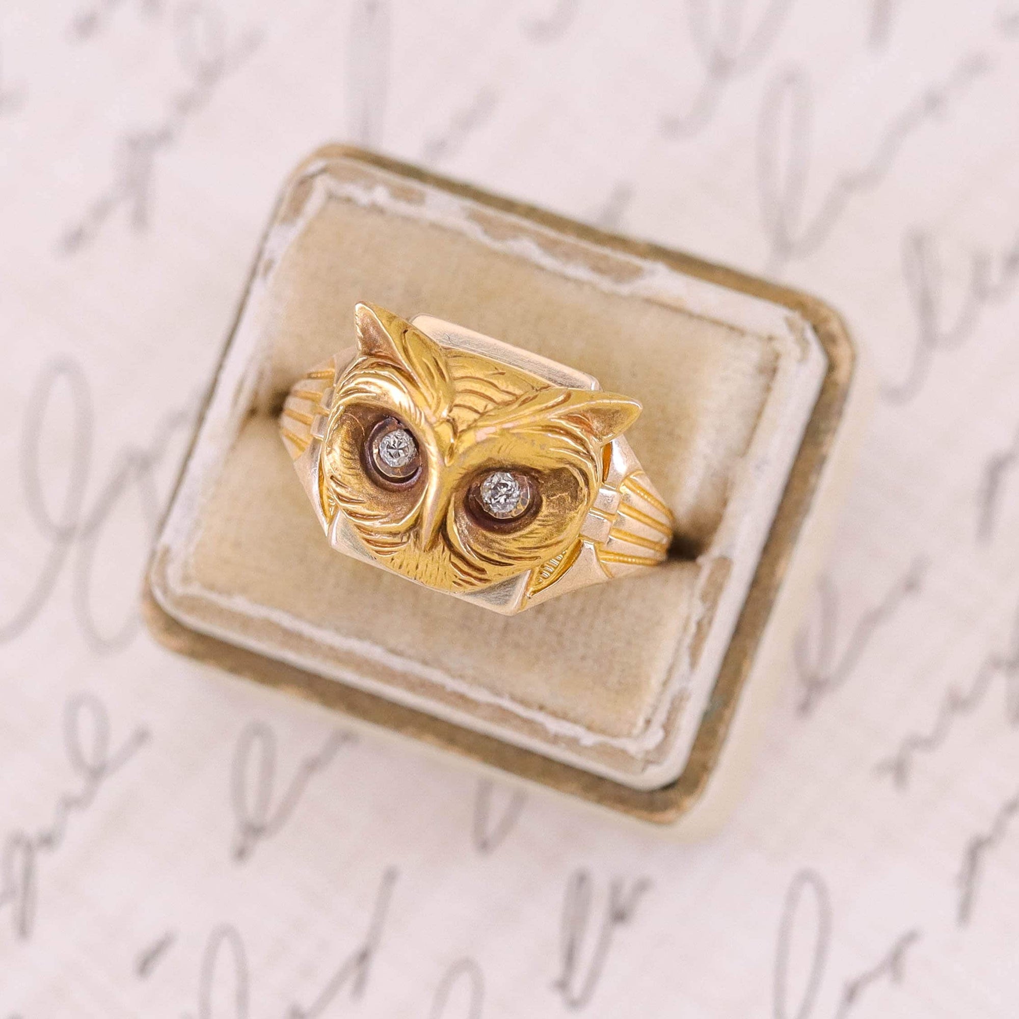 Antique Owl Conversion Ring of 10k Gold