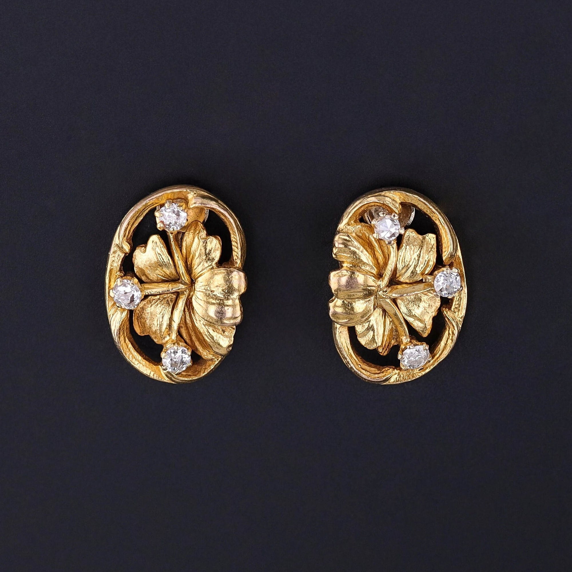 Antique Diamond Flower Conversion Earrings of 14k Gold