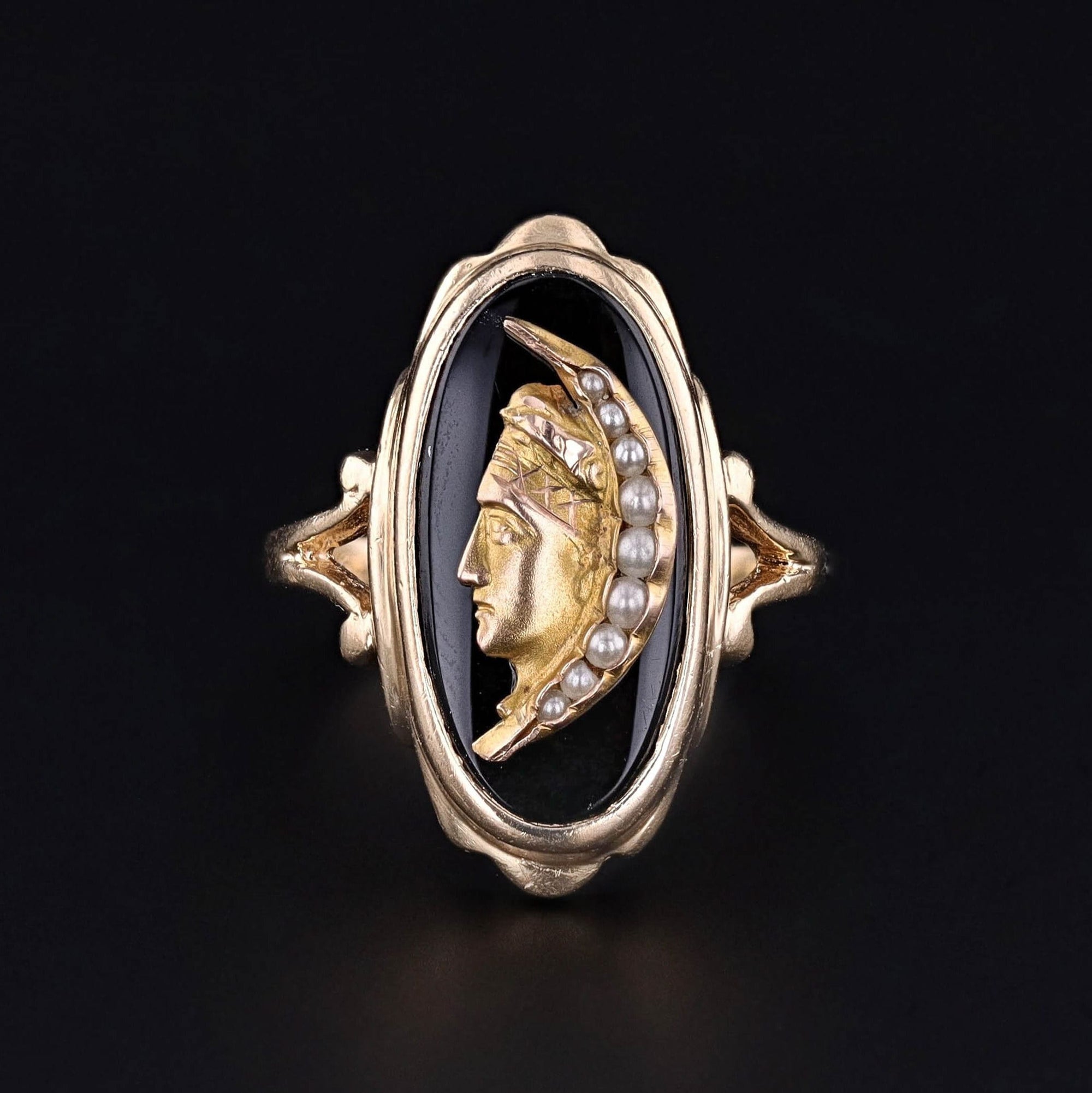 Vintage Man in the Moon Conversion Ring of 14k Gold