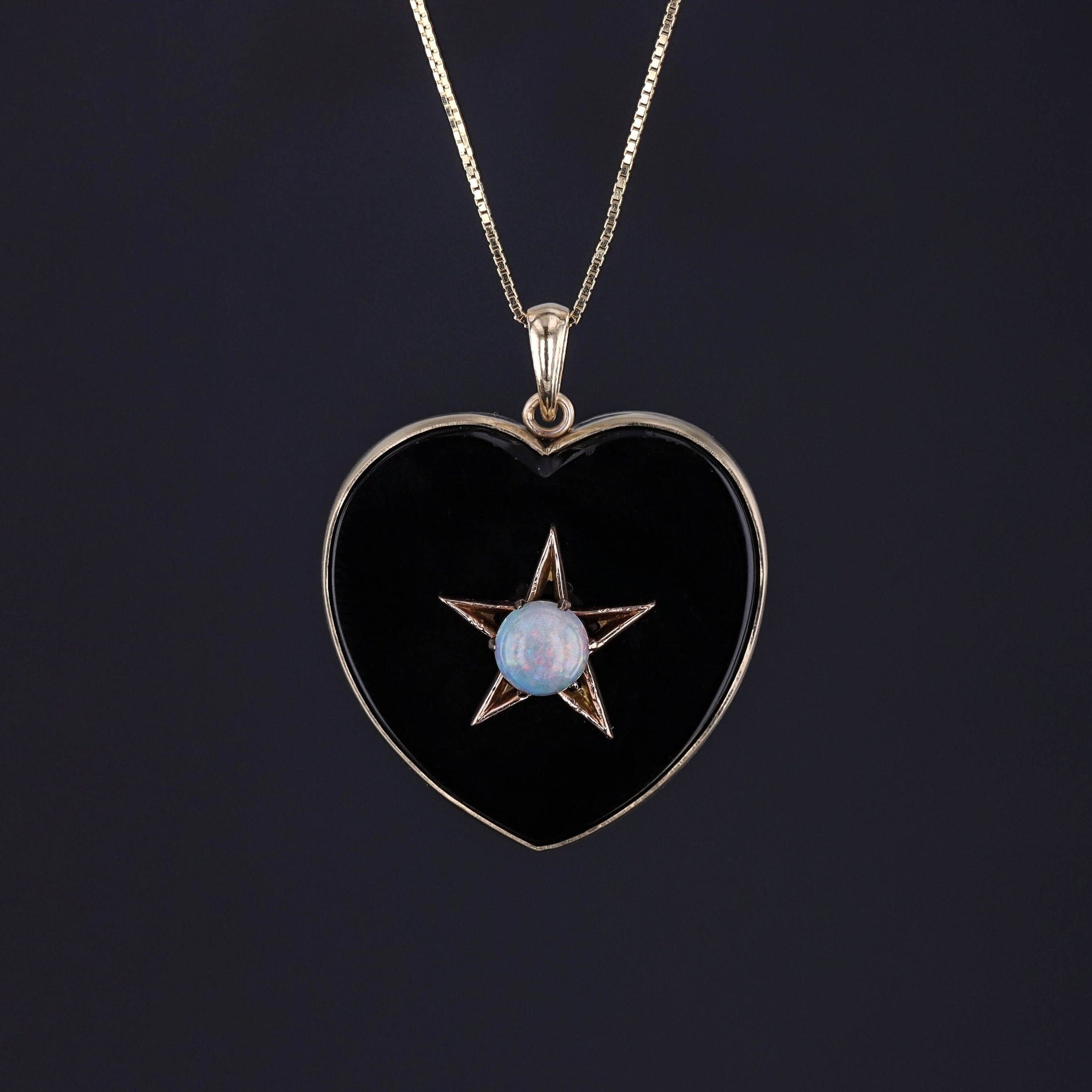 Onyx and Opal Heart Conversion Pendant of 14k Gold