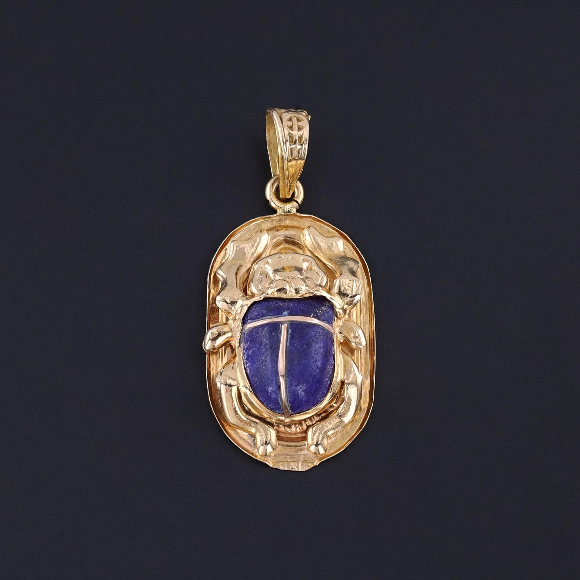 Vintage Lapis Scarab Pendant of 18k Gold