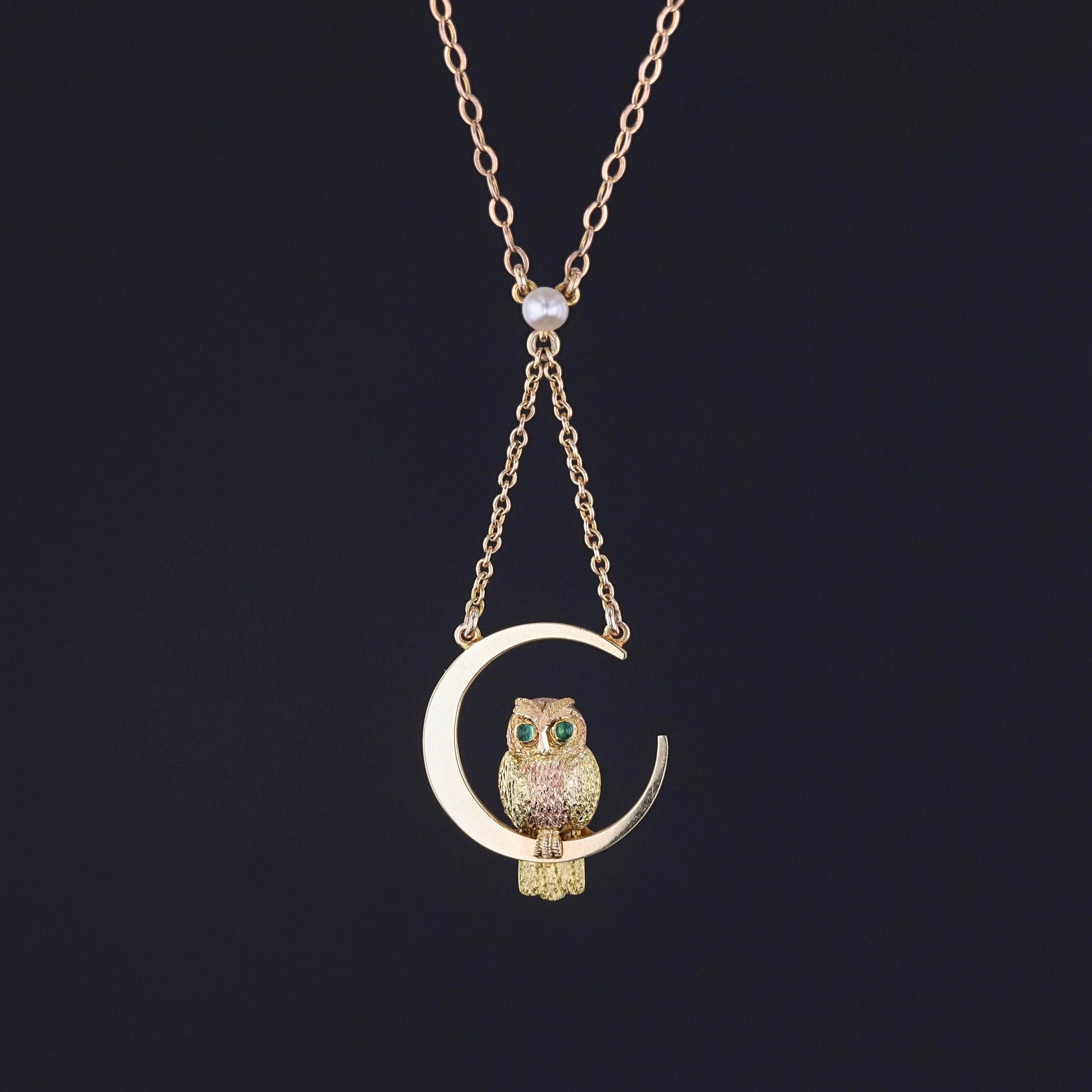 Antique Owl Necklace of 9ct Gold