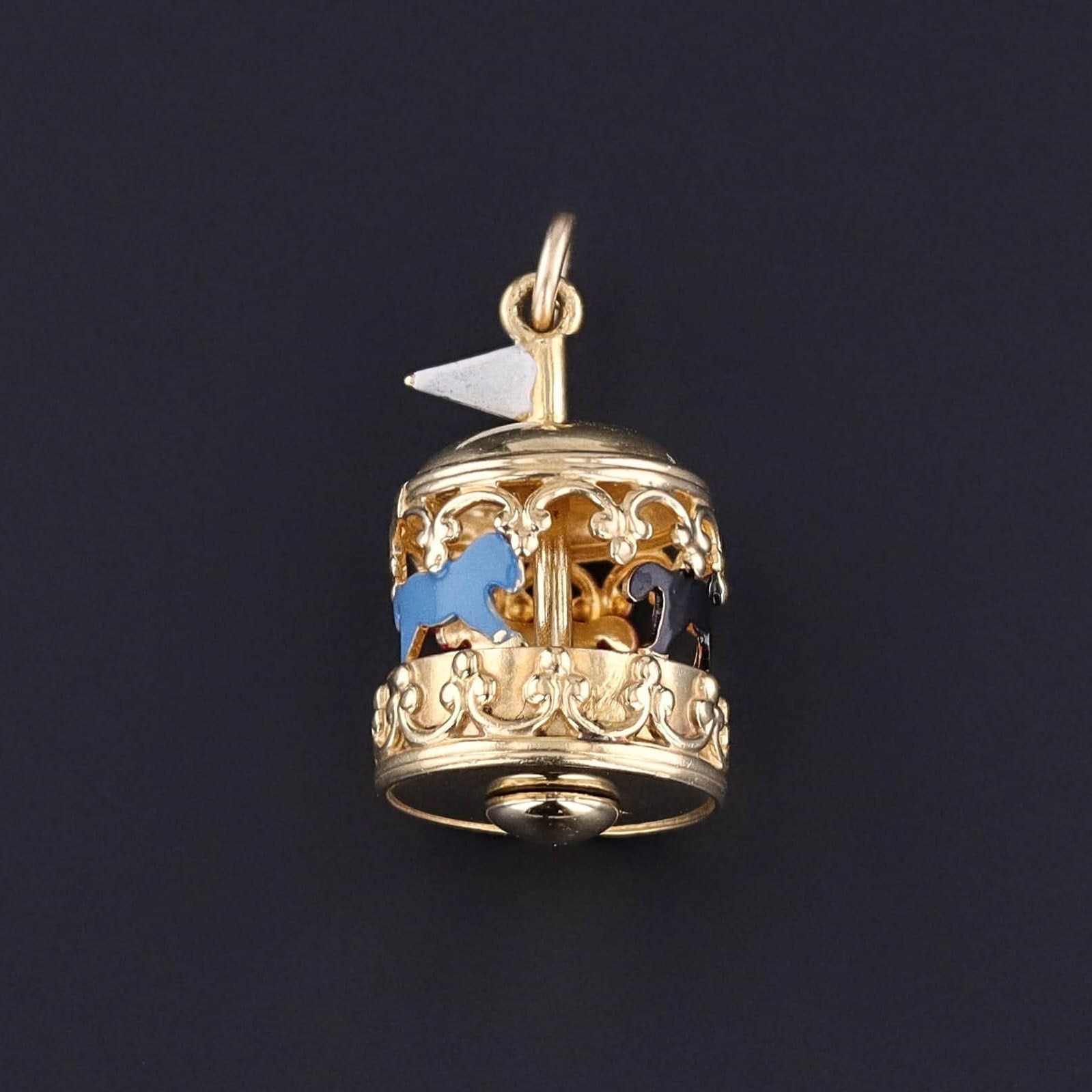 Vintage Enamel Carousel Charm of 10k Gold