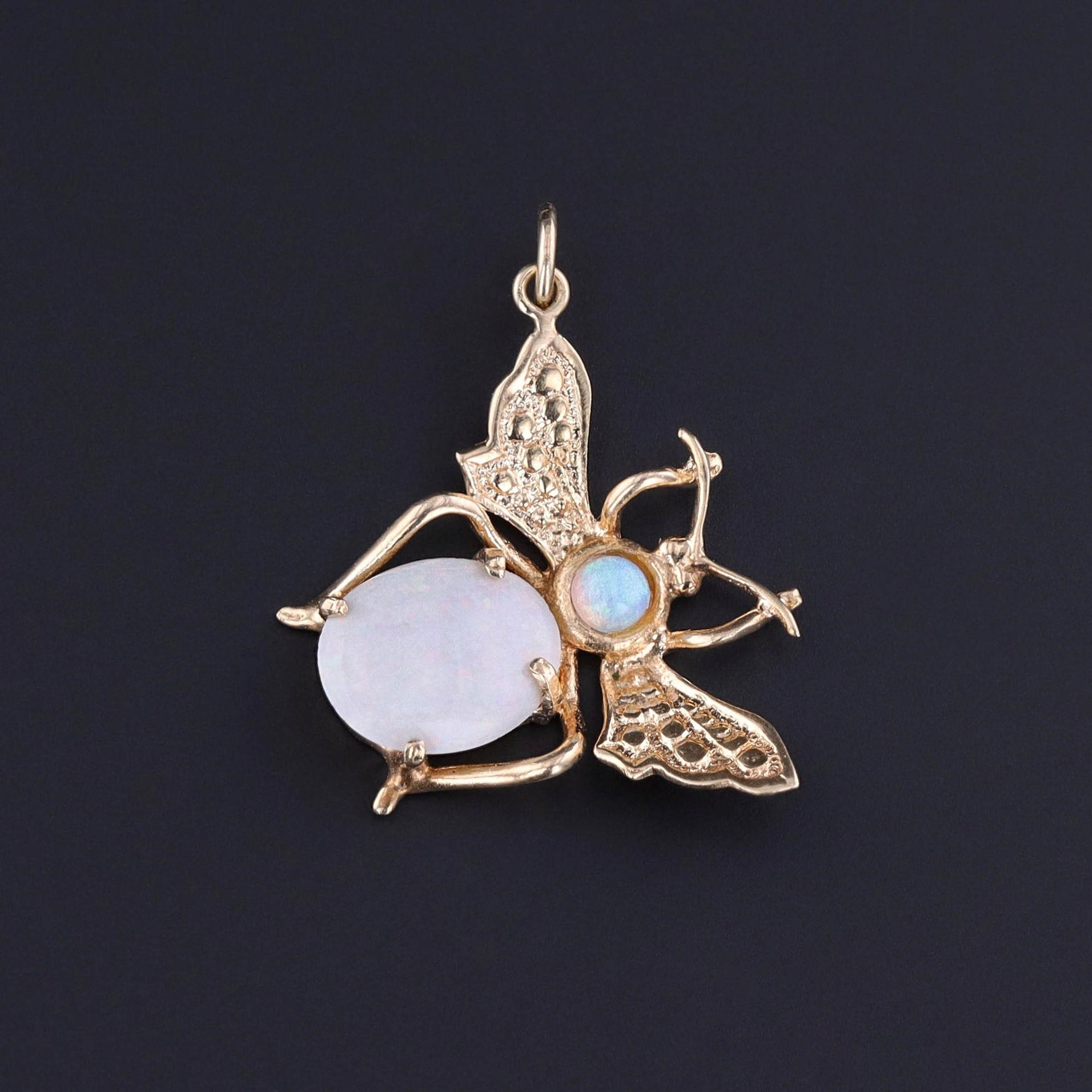 Vintage Opal Insect Conversion Pendant of 14k Gold