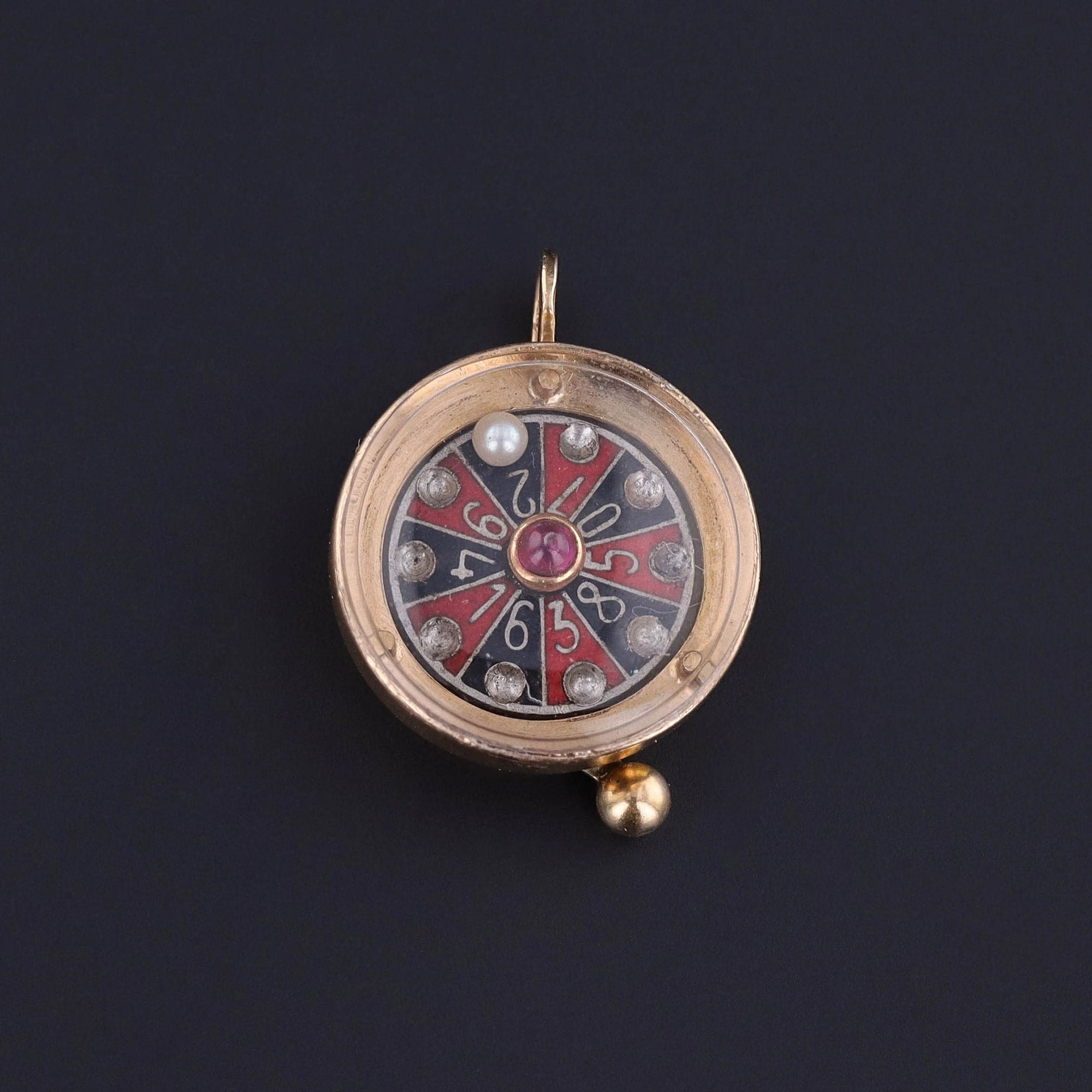 Antique Roulette Wheel Movable Charm of 18k Gold