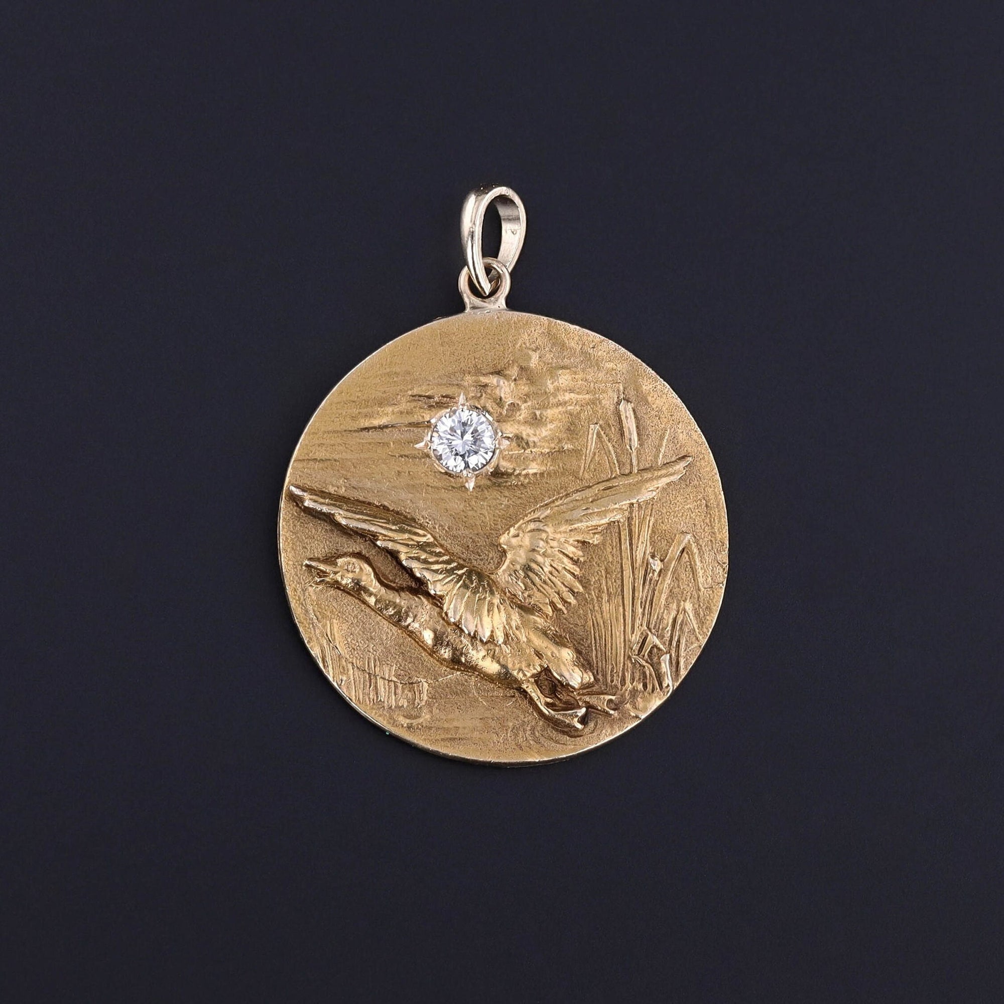 Antique Diamond Duck Conversion Pendant of 14k Gold