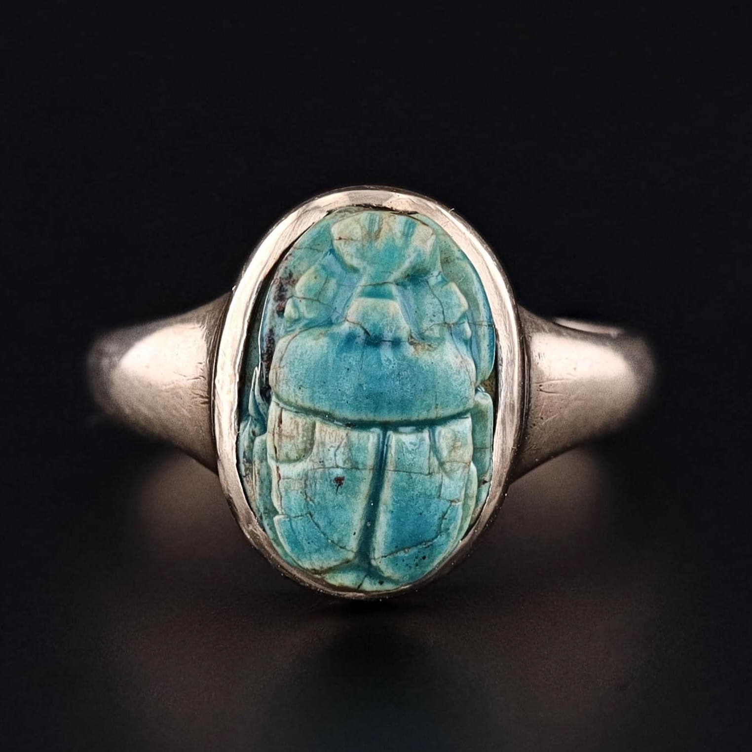 Antique Faience Scarab Ring of 9ct Gold