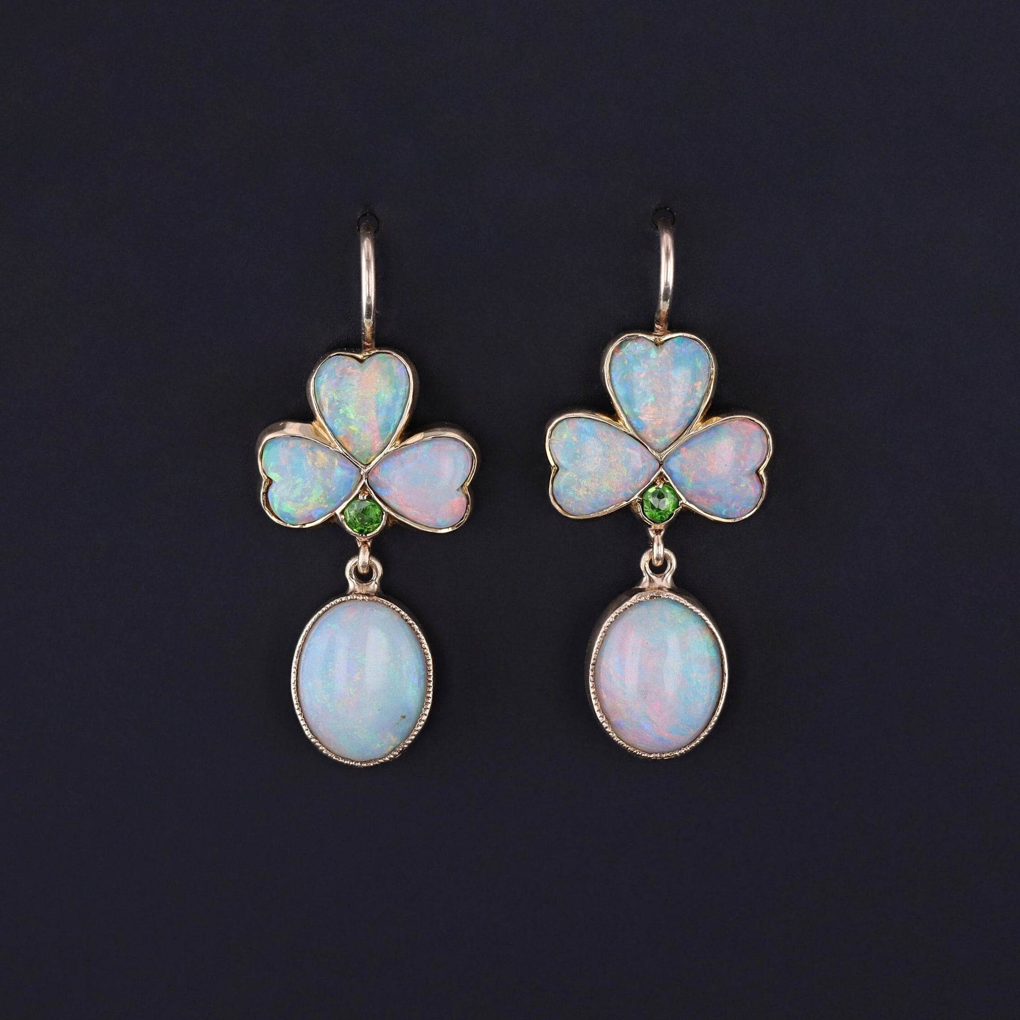 Antique Opal and Demantoid Garnet Conversion Earrings