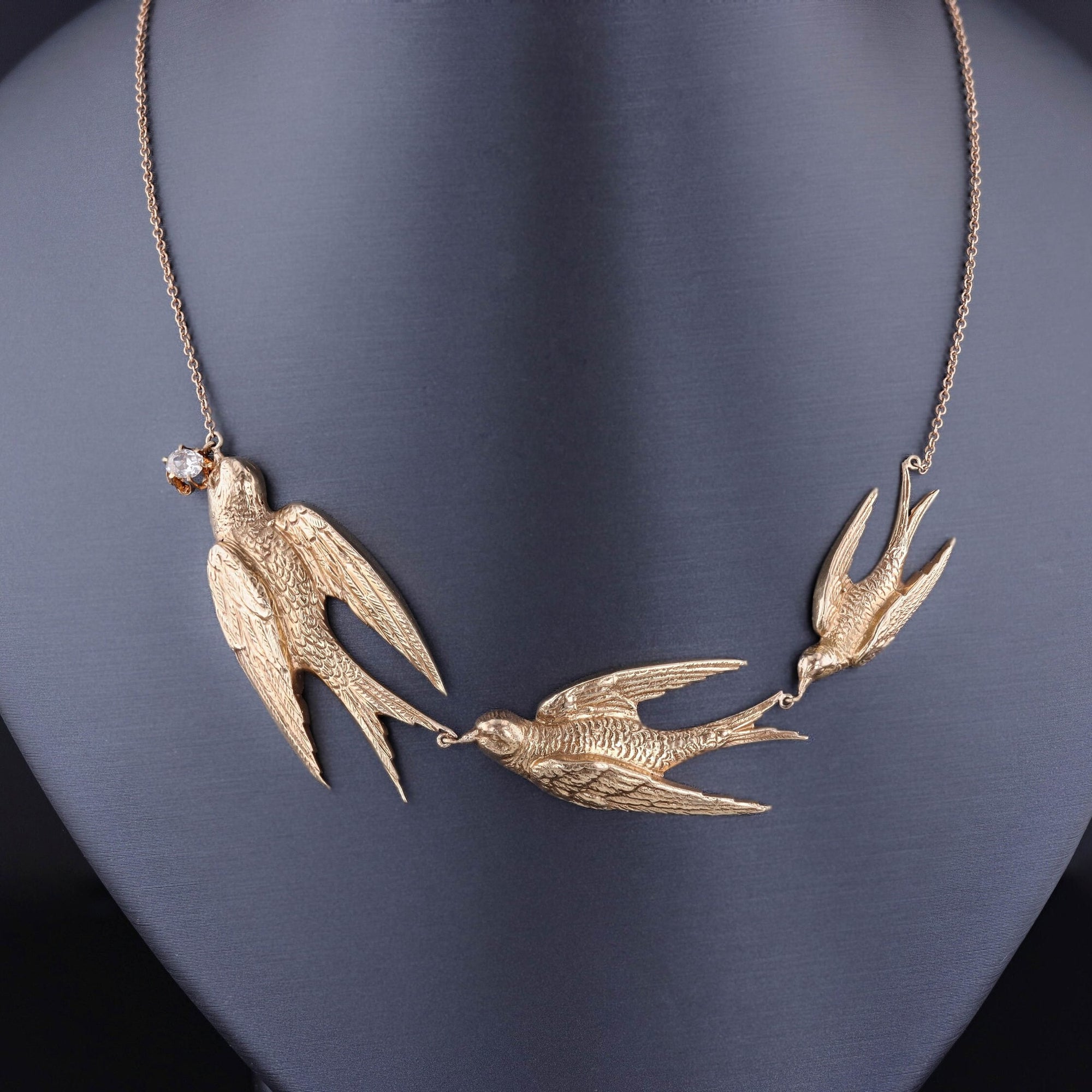 Antique Swallow Conversion Necklace of 14k Gold