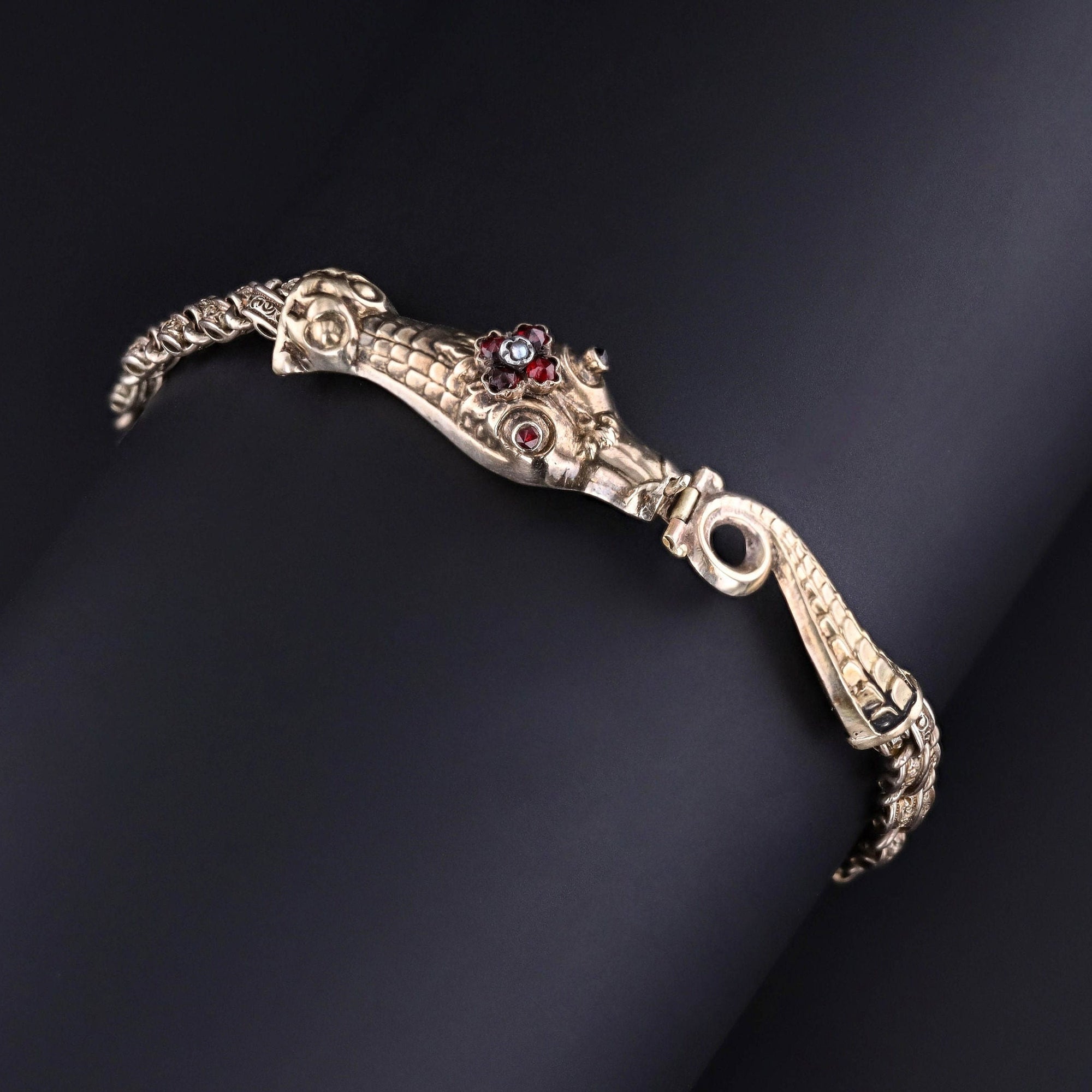 Antique Garnet Snake Bracelet of 14k & 10k Gold