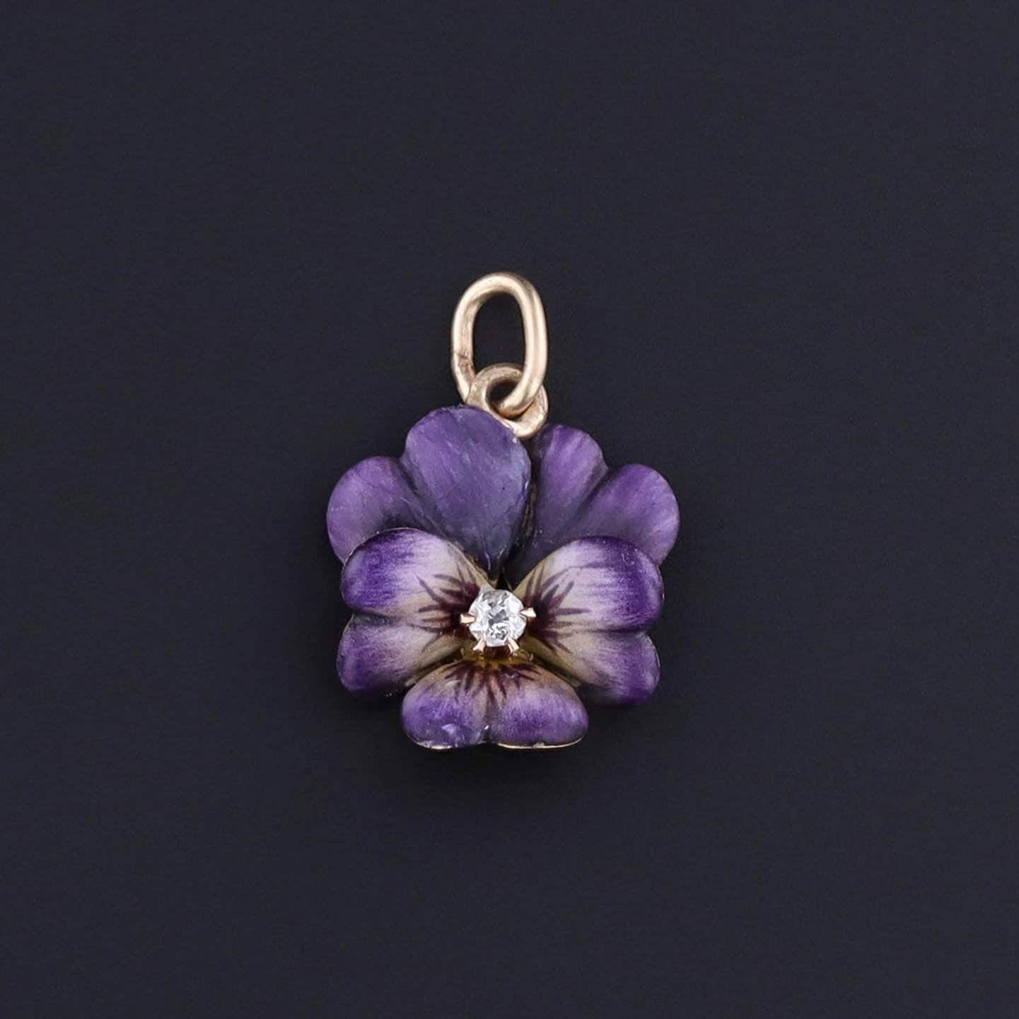 Antique Enamel Pansy Charm of 14k Gold