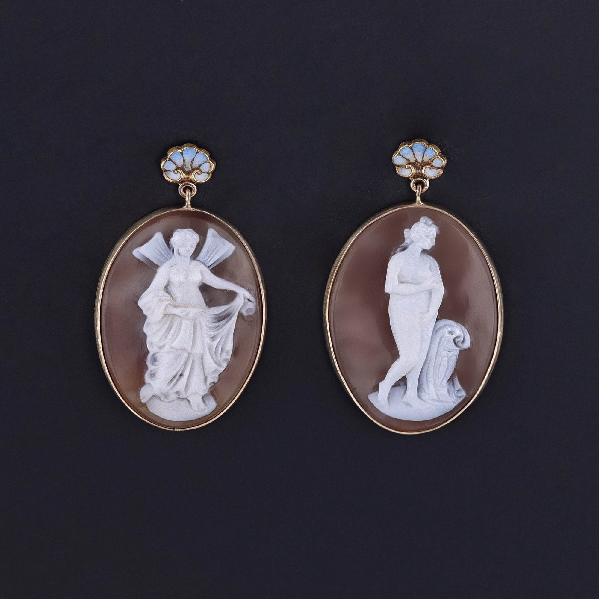 Antique Cameo Conversion Earrings of 14k Gold