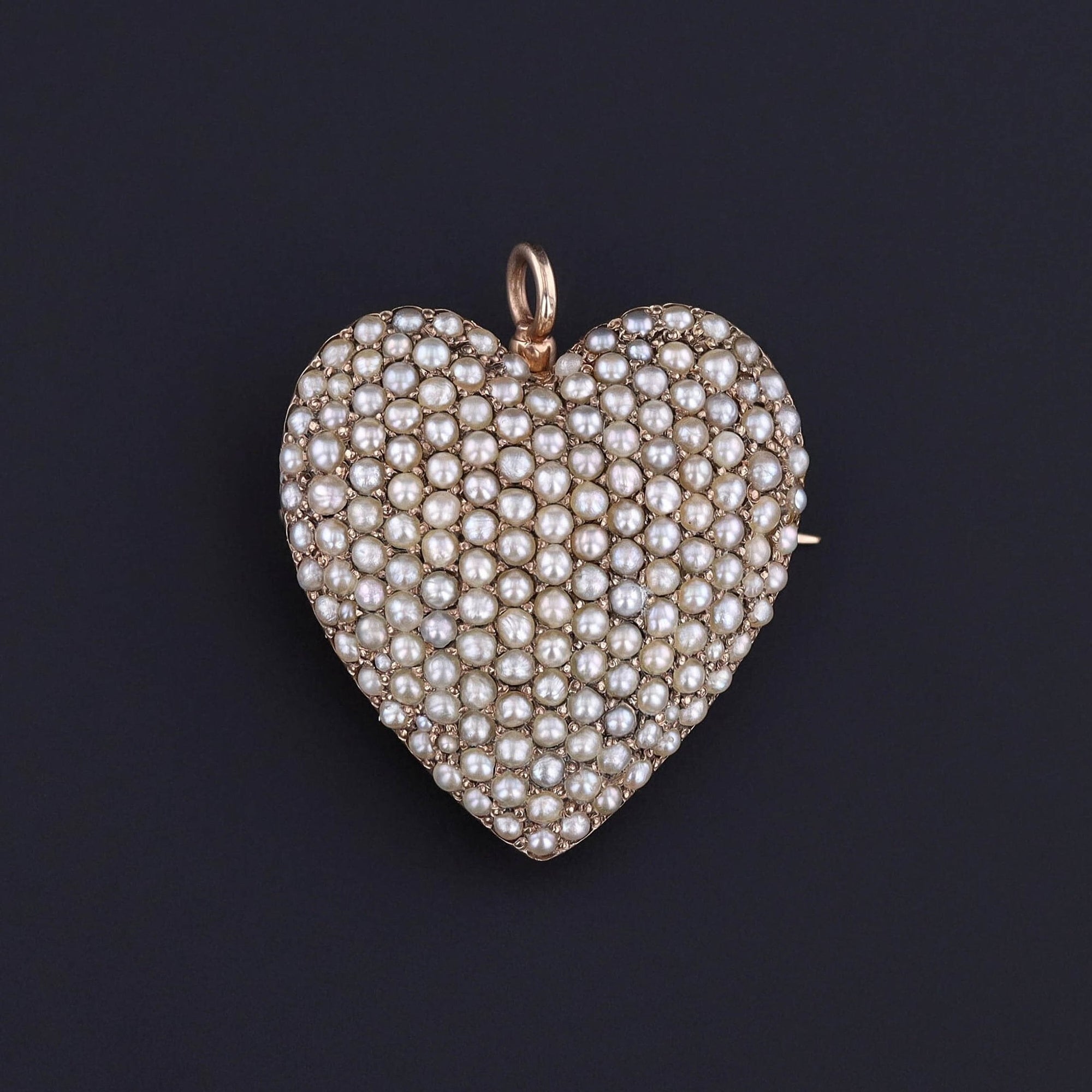 Antique Pearl Heart Pendant or Brooch of 10k Gold