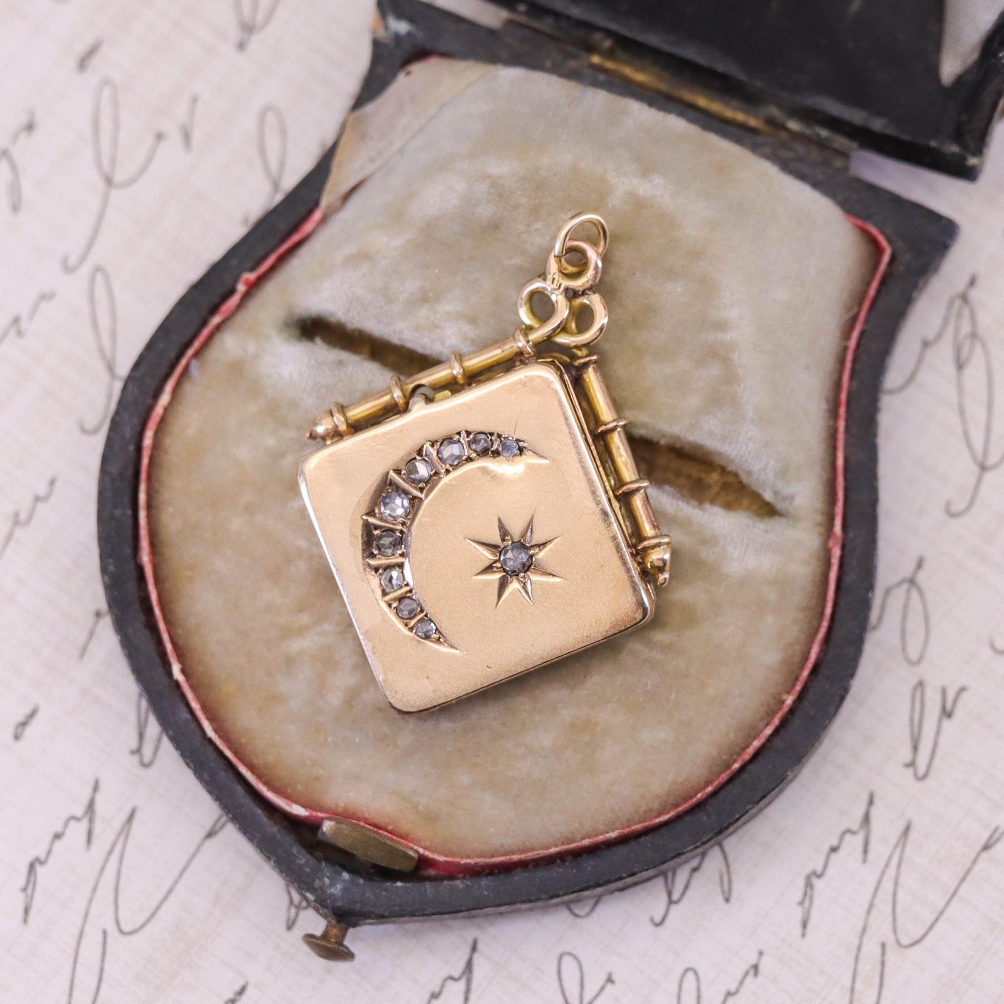 Antique Crescent and Star Locket of 10k Gold