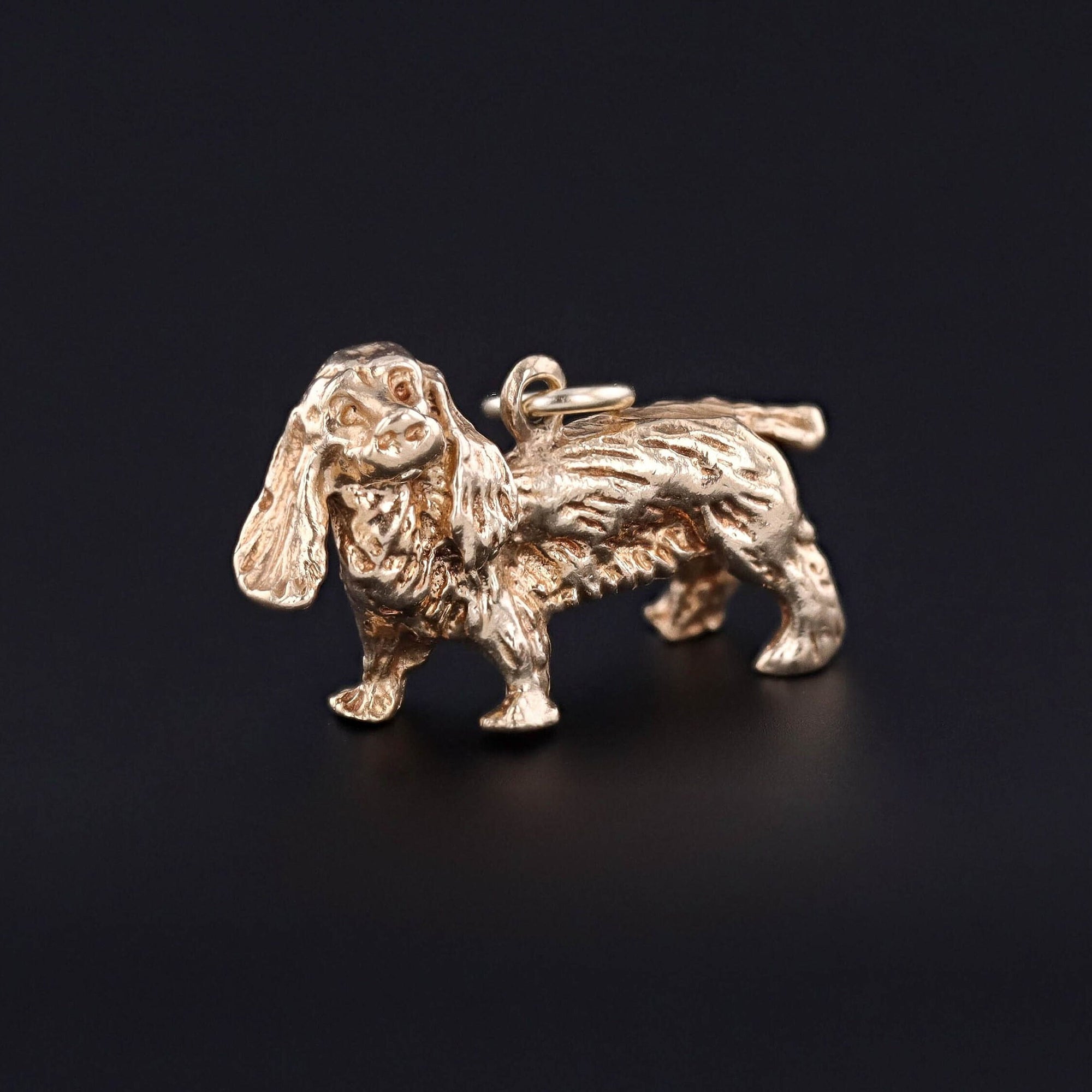 Vintage Spaniel Dog Charm of 14k Gold