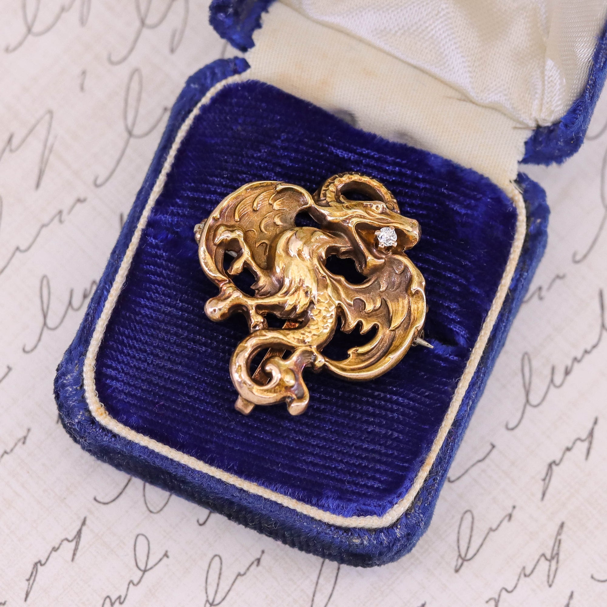 Antique Dragon Brooch of 10k Gold